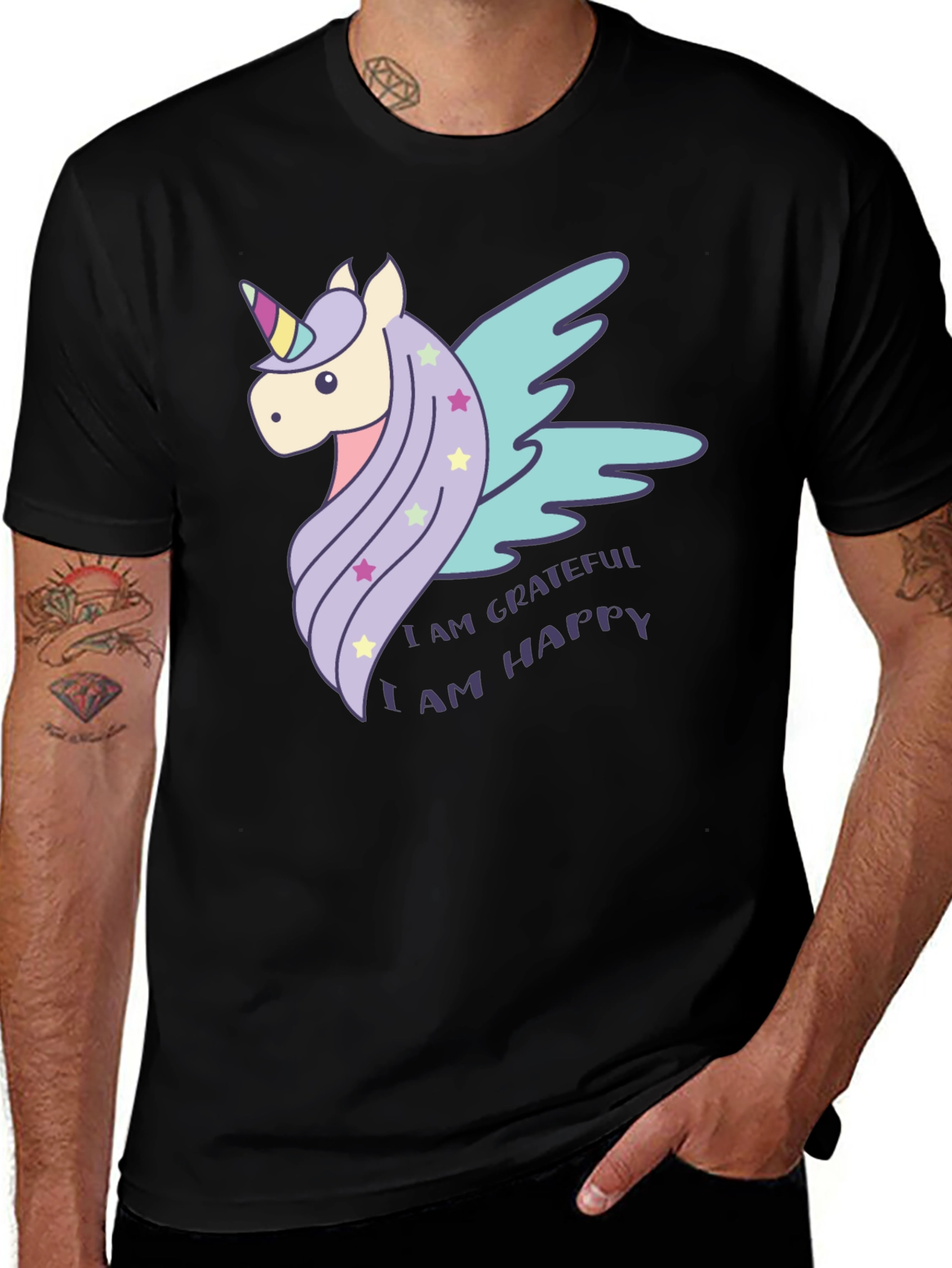 Variant 10 of Unicorn Graphic Print Tee - "I AM Grateful, I AM Happy"