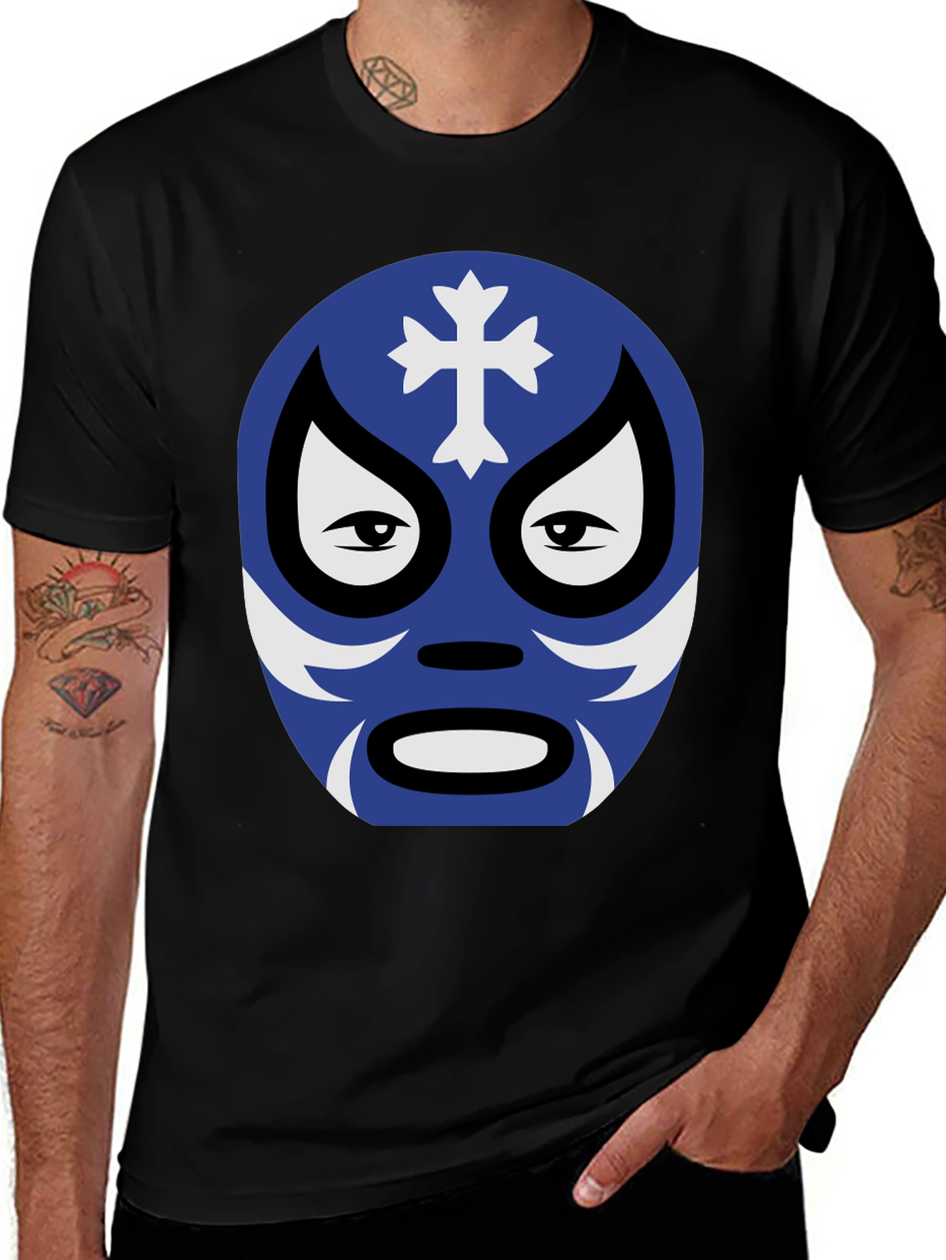 Lucha Libre Mask Graphic Tee - Black Cotton Shirt
