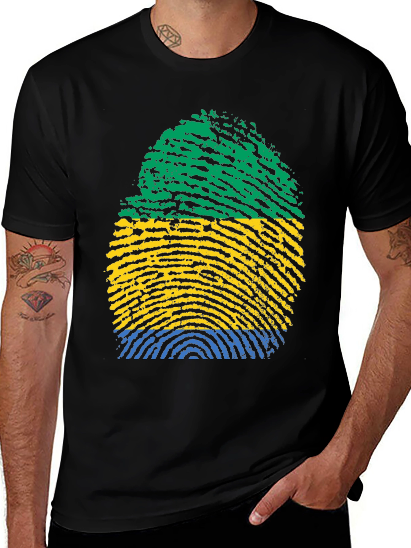 Variant 19 of Gabon Flag Fingerprint T-Shirt