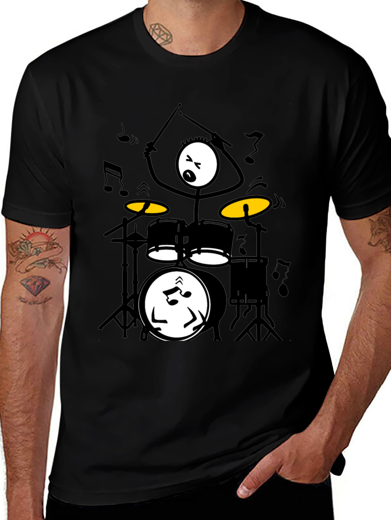 Variant 11 of Drummer Stick Figure Black T-Shirt