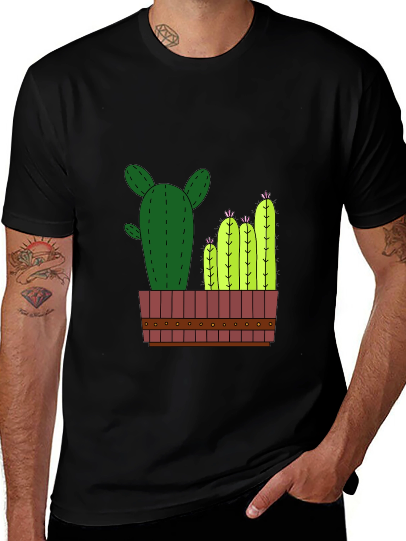 Variant 30 of Cactus Graphic T-Shirt - Men's Black Tee