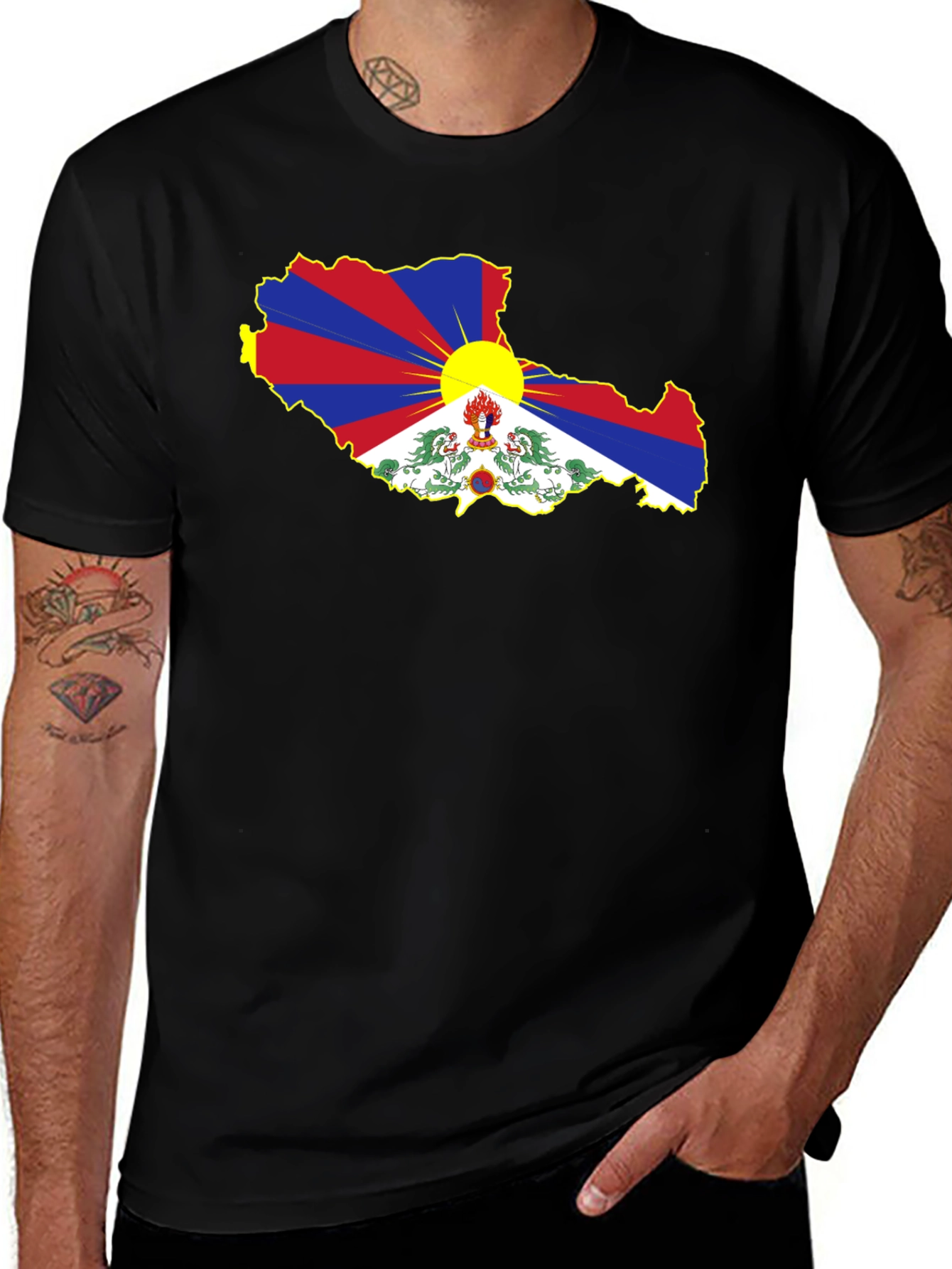 Tibet Flag Graphic Black T-Shirt
