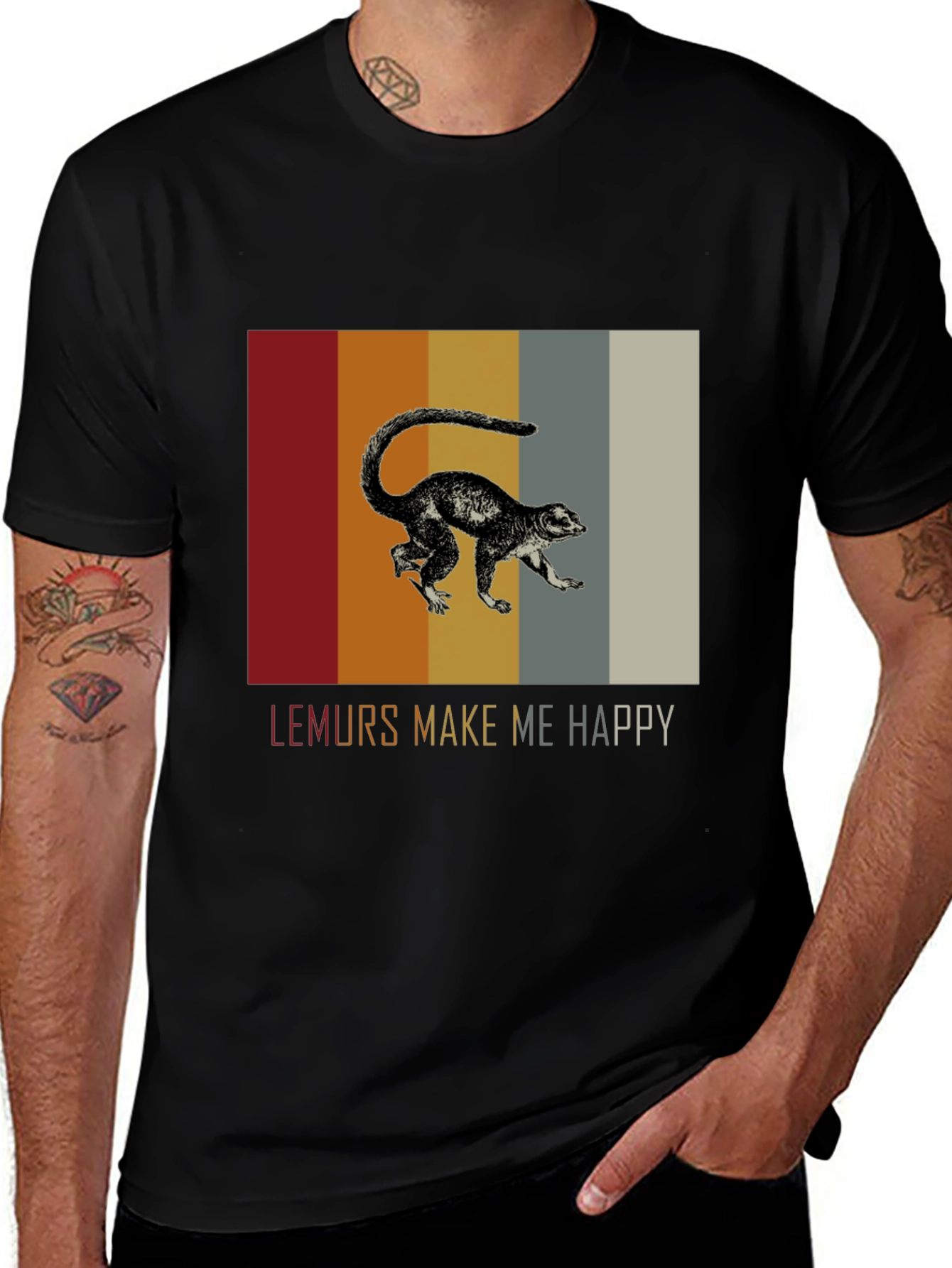 Variant 12 of Lemurs Make Me Happy Graphic Tee - Black