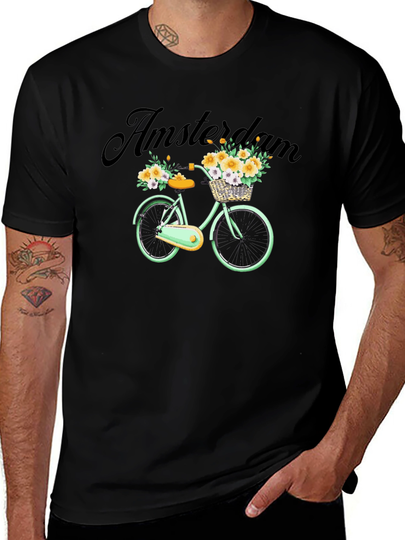 Amsterdam Bicycle Graphic Tee - Trendy Men's Black T-Shirt
