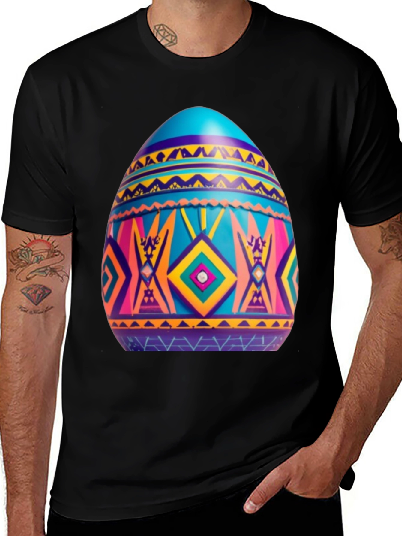 Festive Easter Egg Graphic Tee - Black