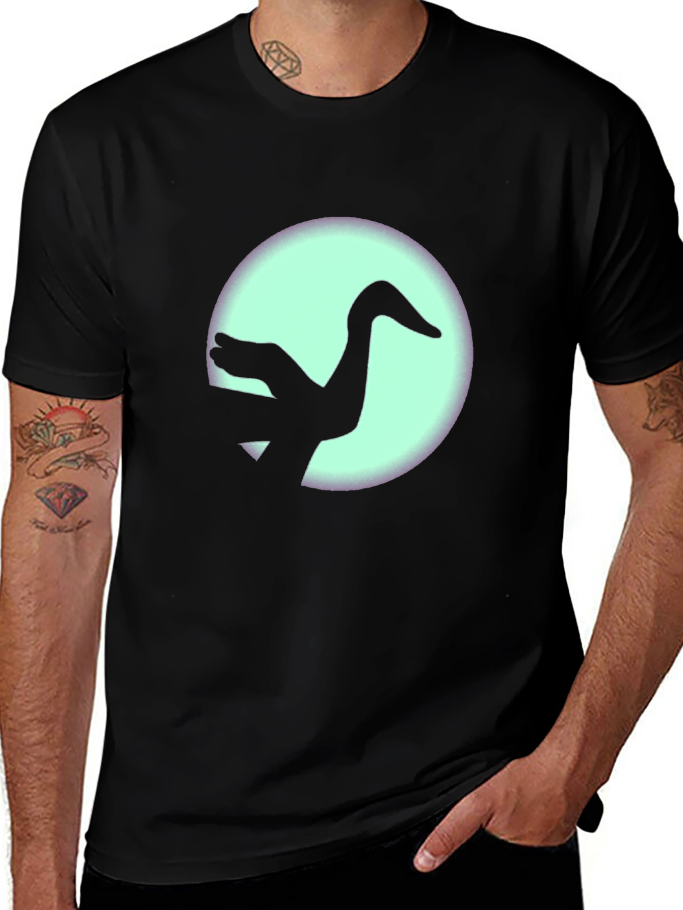 Variant 19 of Black T-Shirt with Crane Silhouette Graphic Print