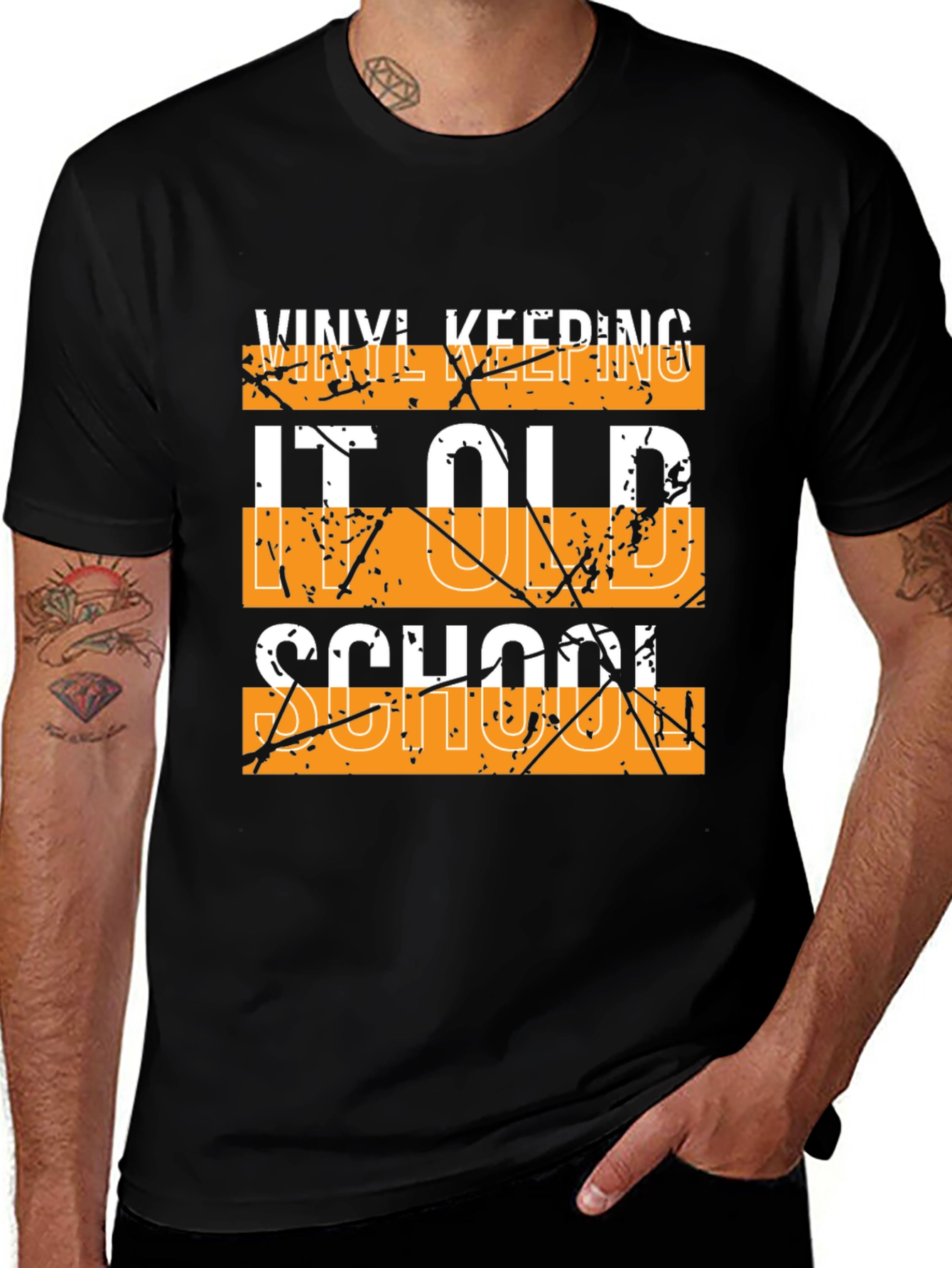 Variant 2 of Vinyl Keeping It Old School Black Graphic T-Shirt