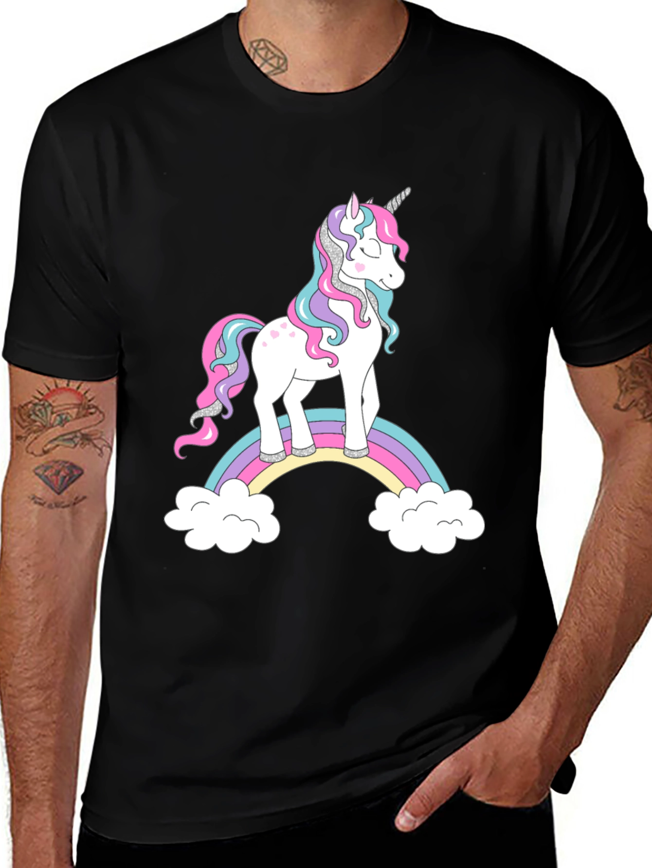 Variant 23 of Unicorn Rainbow Graphic Black T-Shirt