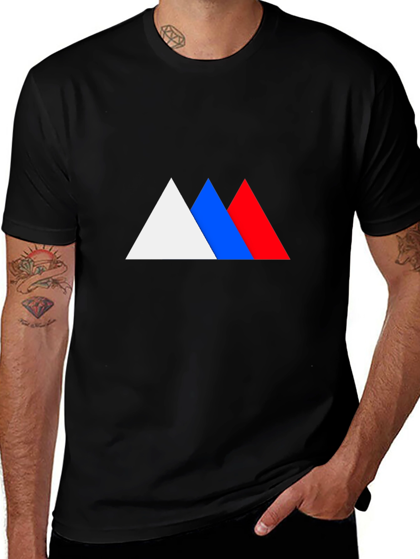 Variant 21 of Tri-Color Triangle Graphic Black T-Shirt