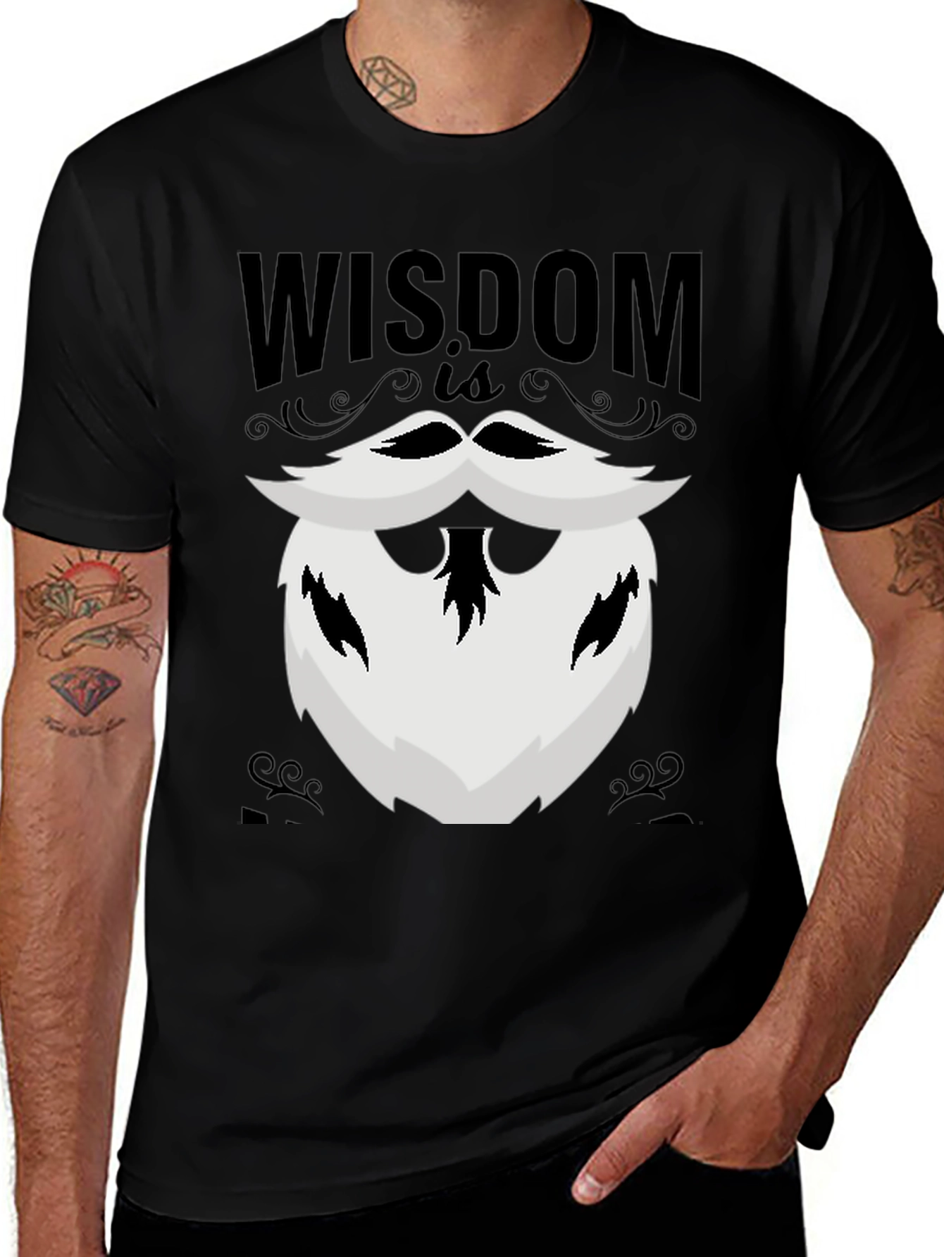 Variant 9 of Wisdom Beard Graphic Tee - Black Cotton T-Shirt