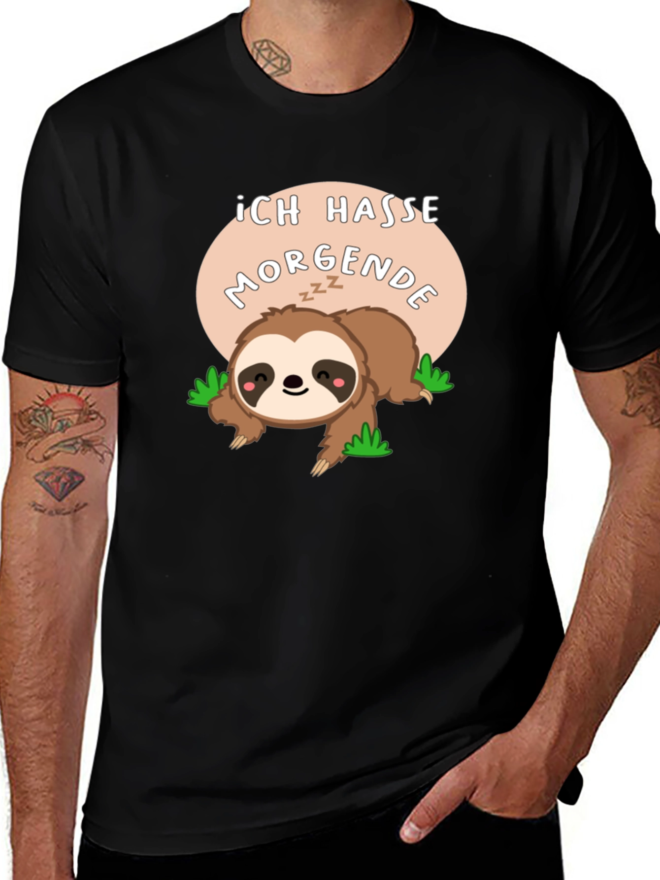 Variant 23 of Ich Hasse Morgende Sloth Graphic Tee - Black