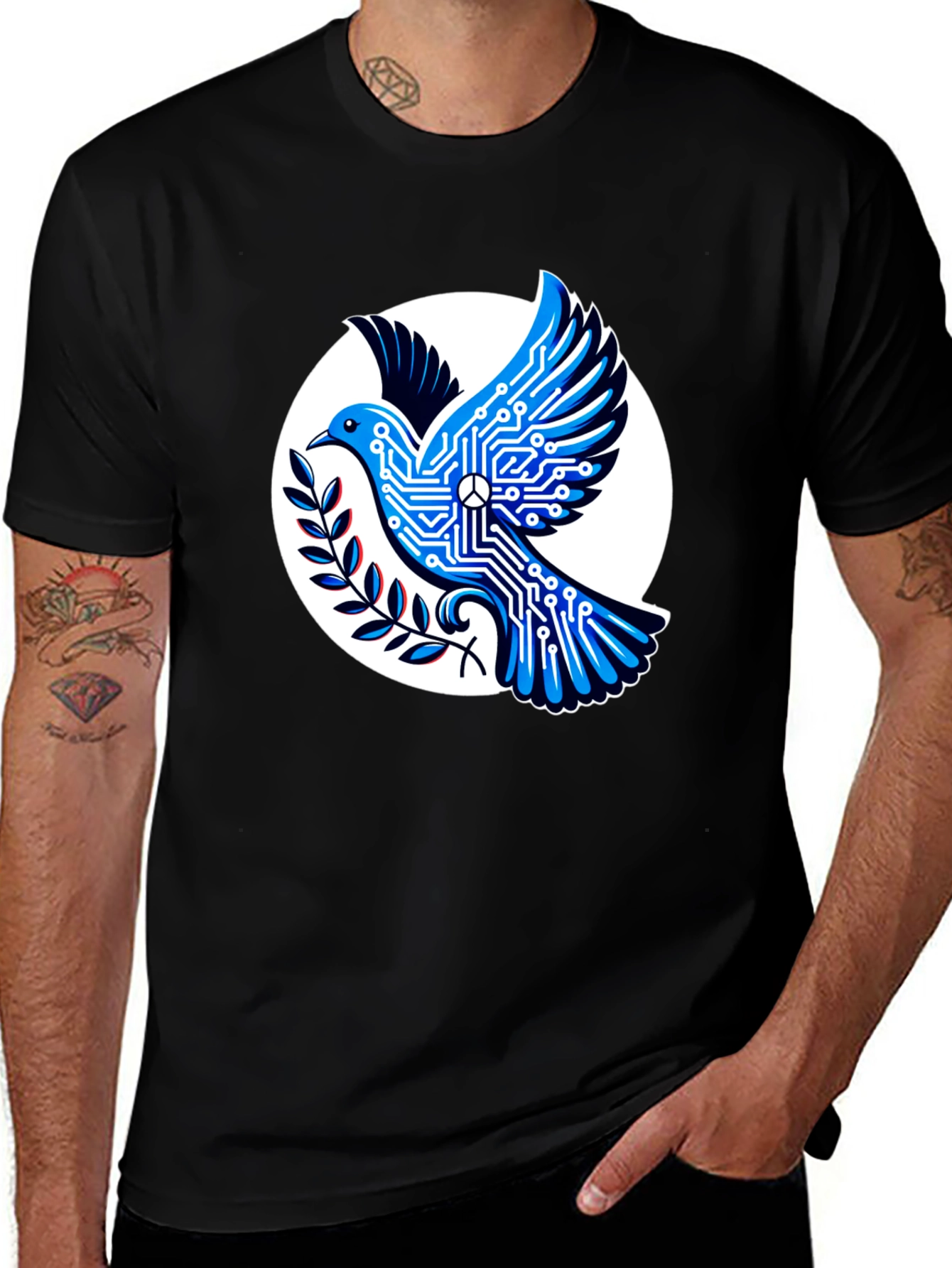 Black Tech Peace Dove Black T-Shirt main image