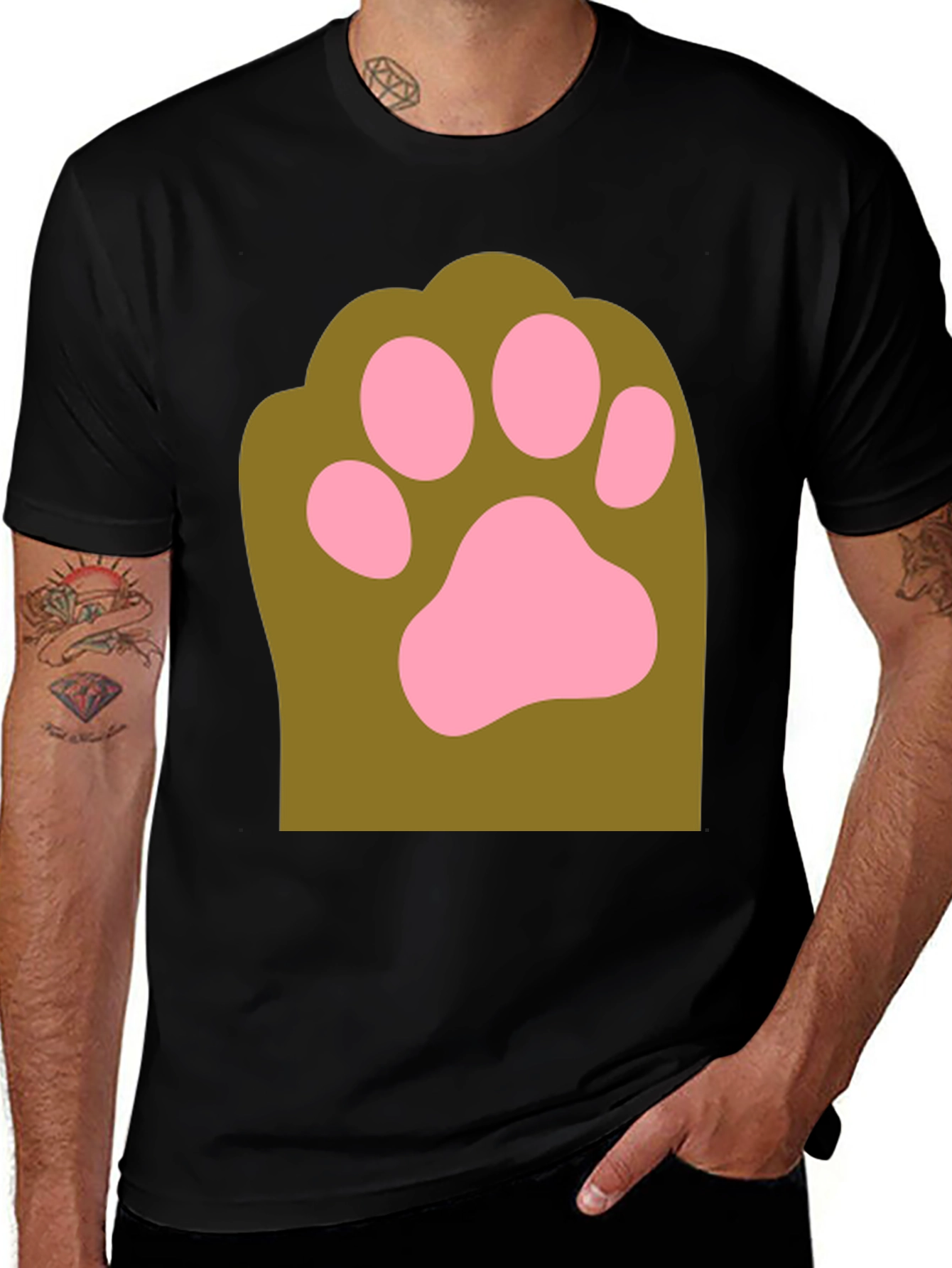 Variant 21 of Cute Paw Print Graphic Tee - Men's Black T-Shirt
