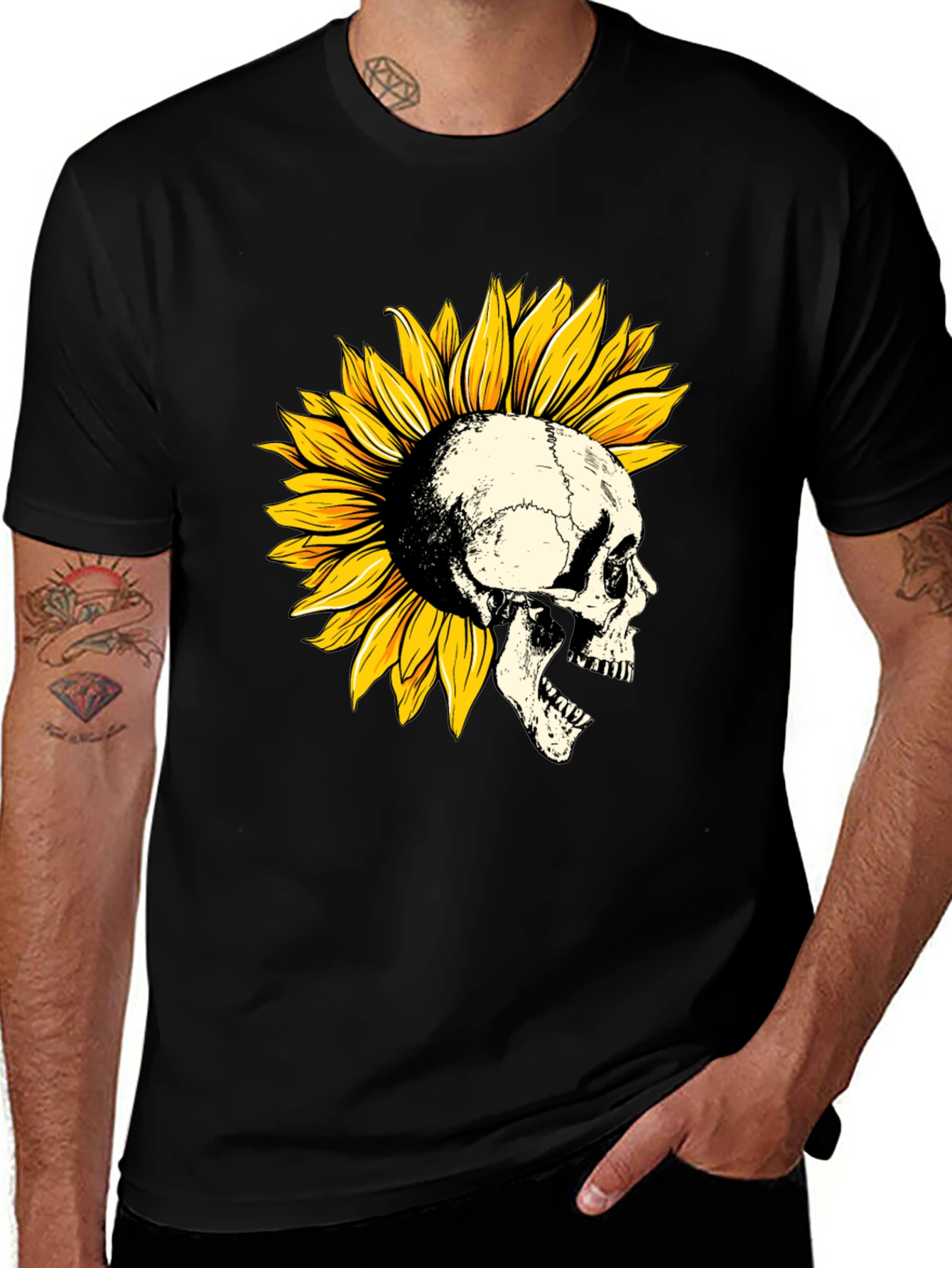 Variant 2 of Skull Sunflower Graphic T-Shirt - Unique Design