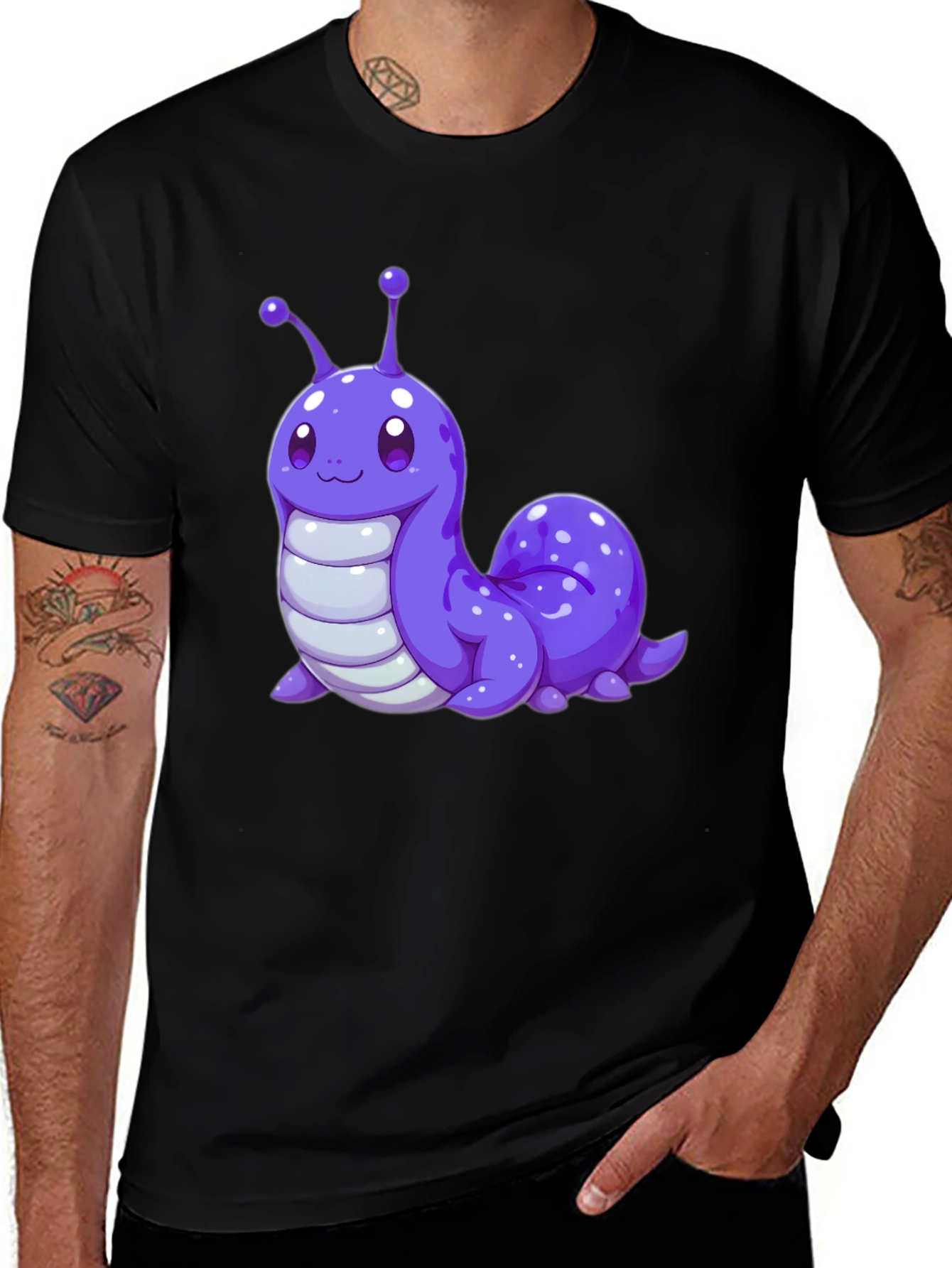 Variant 5 of Cute Cartoon Caterpillar Graphic Tee - Black
