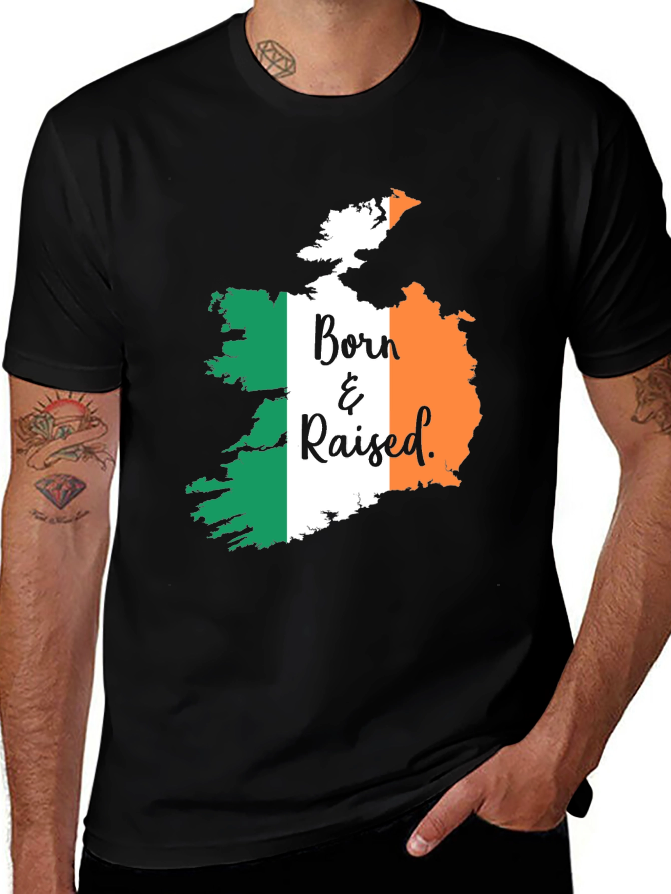 Born & Raised Ireland Flag Graphic T-Shirt