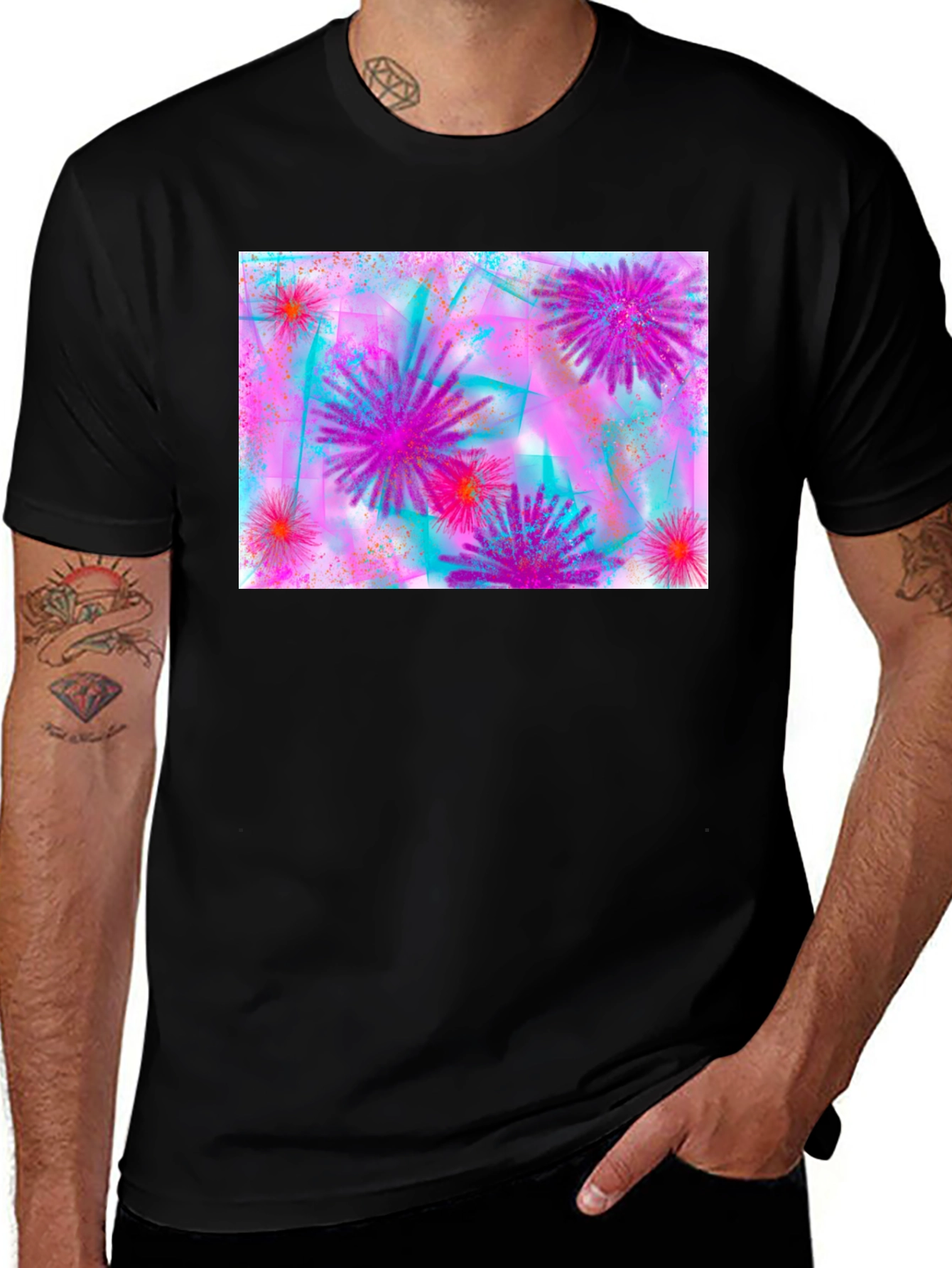 Variant 4 of Vibrant Floral Burst Tee - Modern Abstract Design