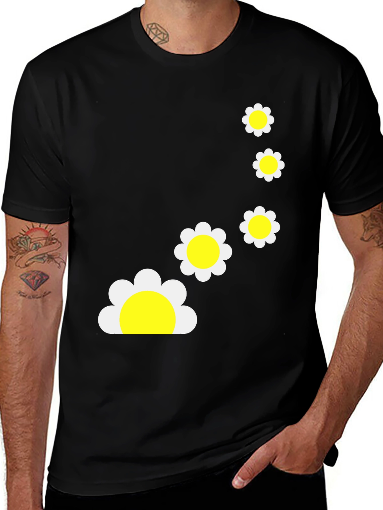 Variant 21 of Black T-Shirt with Daisy Flower Graphic