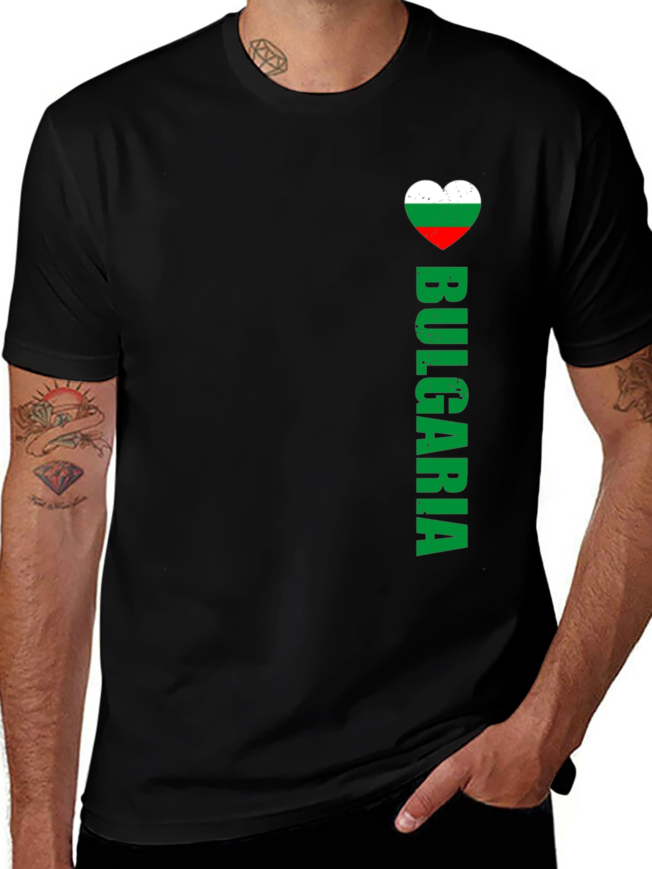 Bulgaria Flag Heart Graphic Men's Black T-Shirt