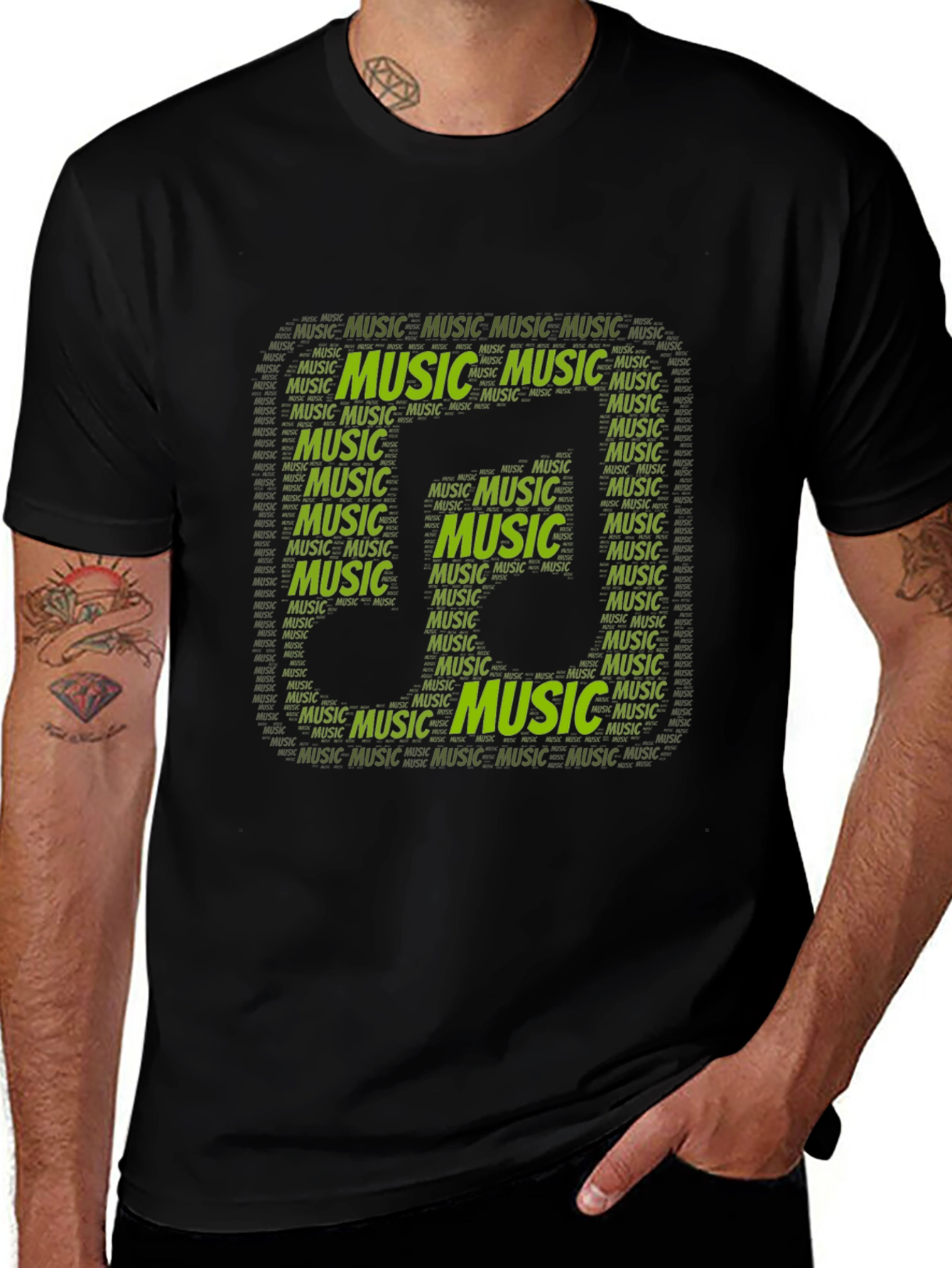 Variant 12 of Music Word Art Graphic Tee - Black