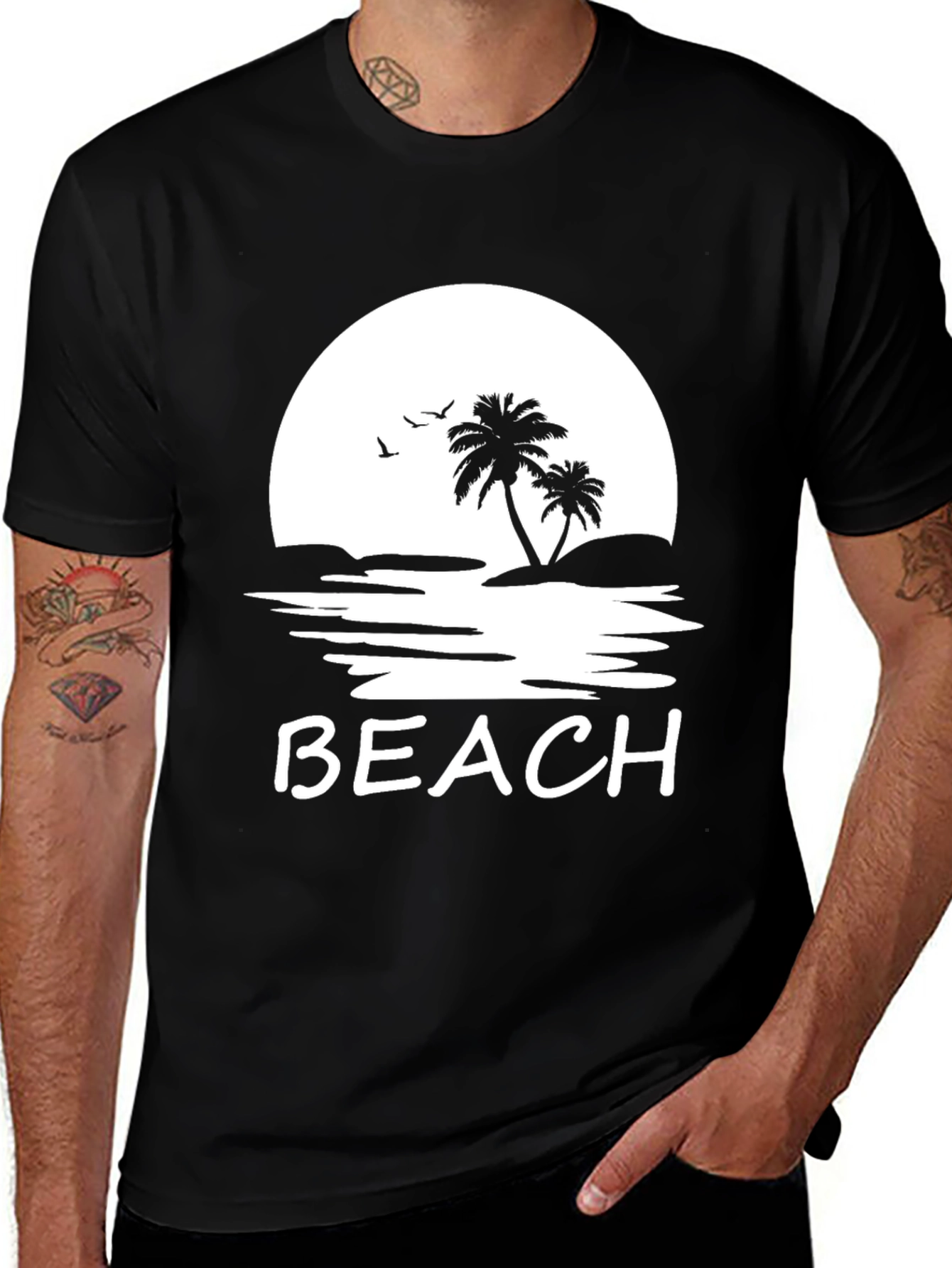 Variant 4 of Beach Graphic Tee - Men's Black T-Shirt