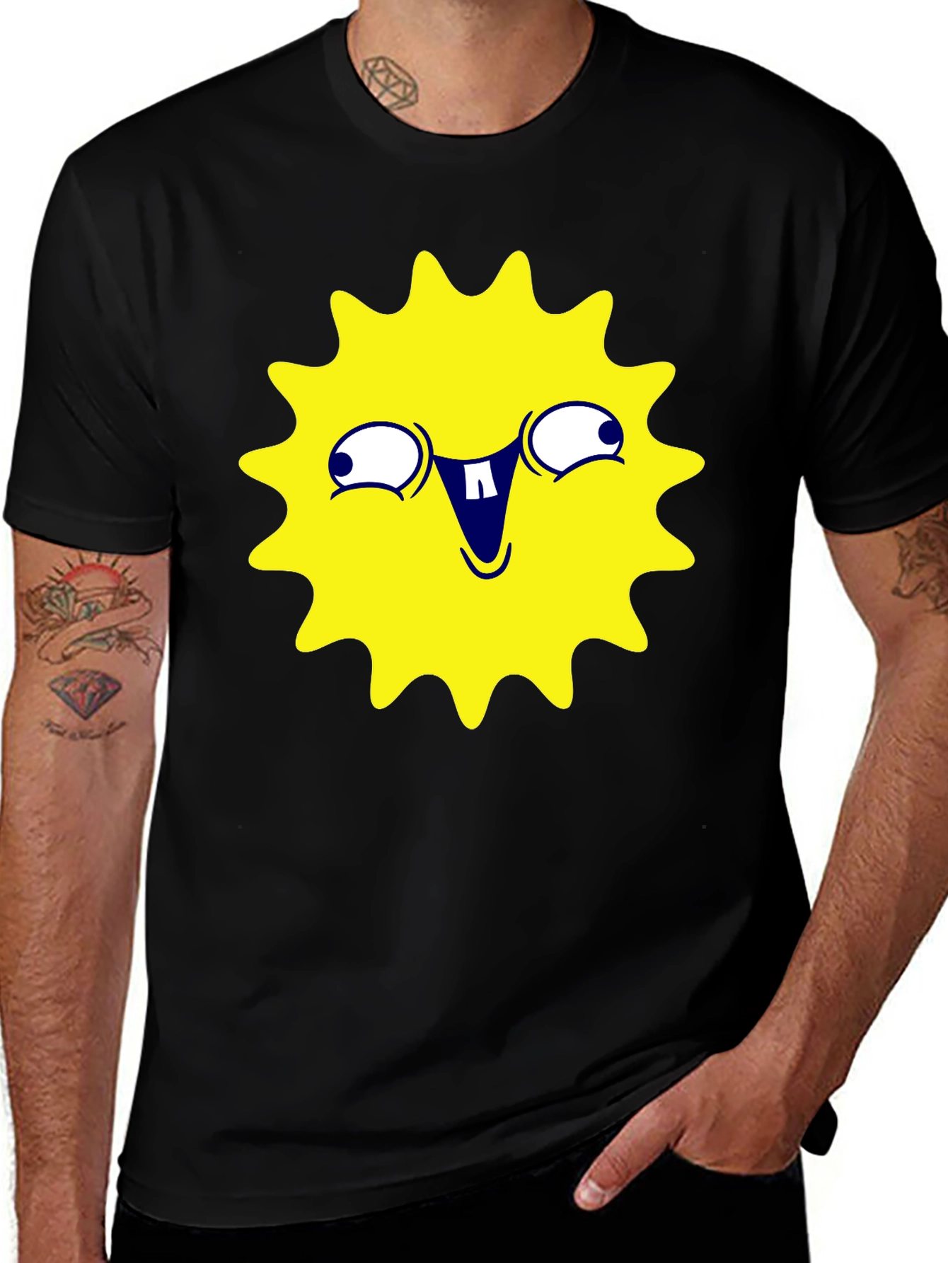Variant 8 of Funny Yellow Sun Face Graphic T-Shirt - Black