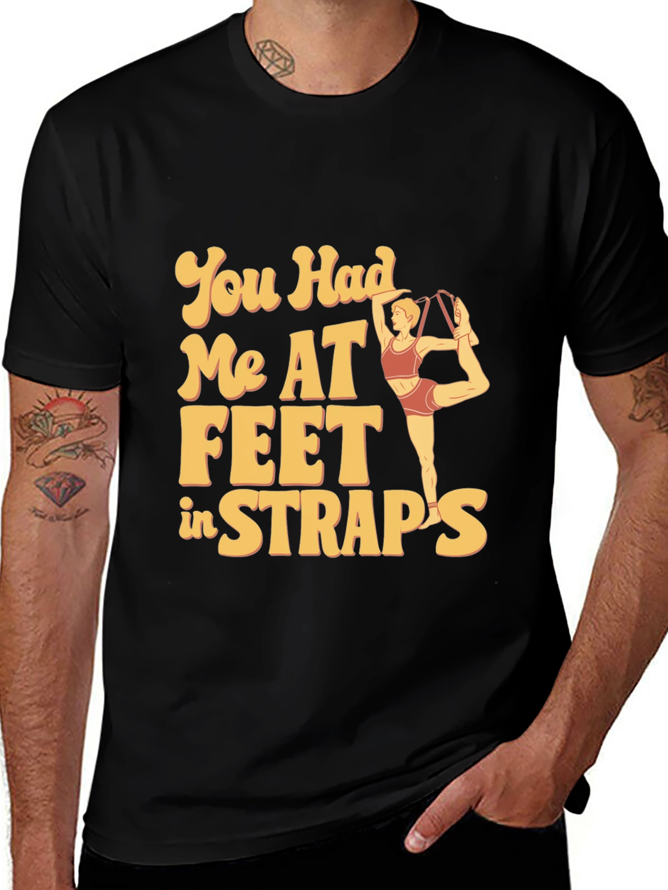 Variant 13 of Yoga Lover's Black Tee - You Had Me At Feet in Straps