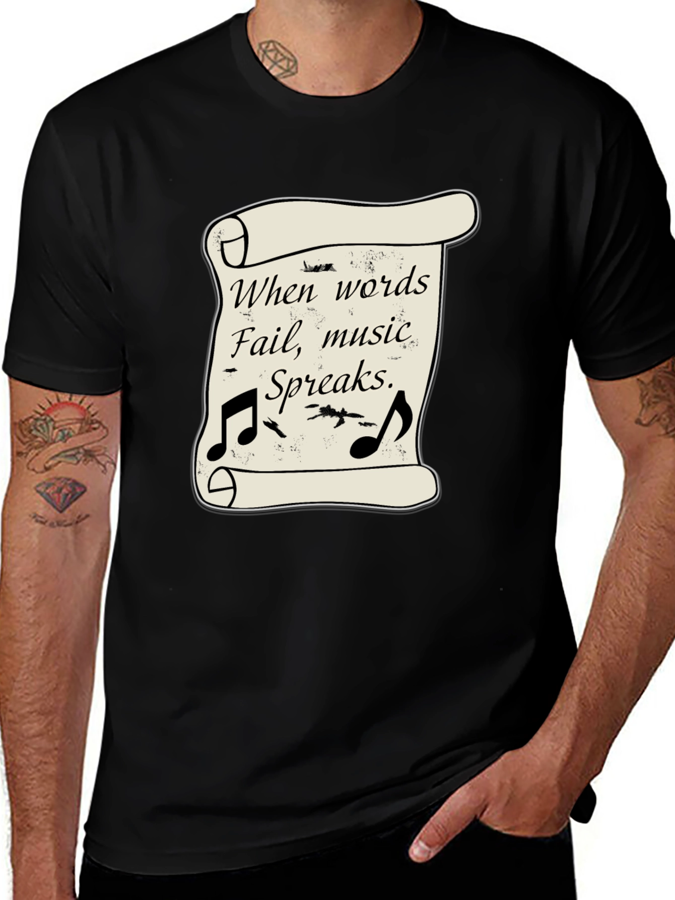 Variant 7 of Music Speaks T-Shirt - When Words Fail Scroll Design