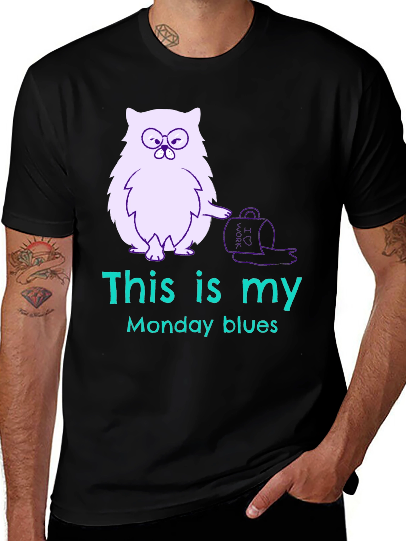 Variant 9 of Funny Monday Blues Cat Graphic T-Shirt