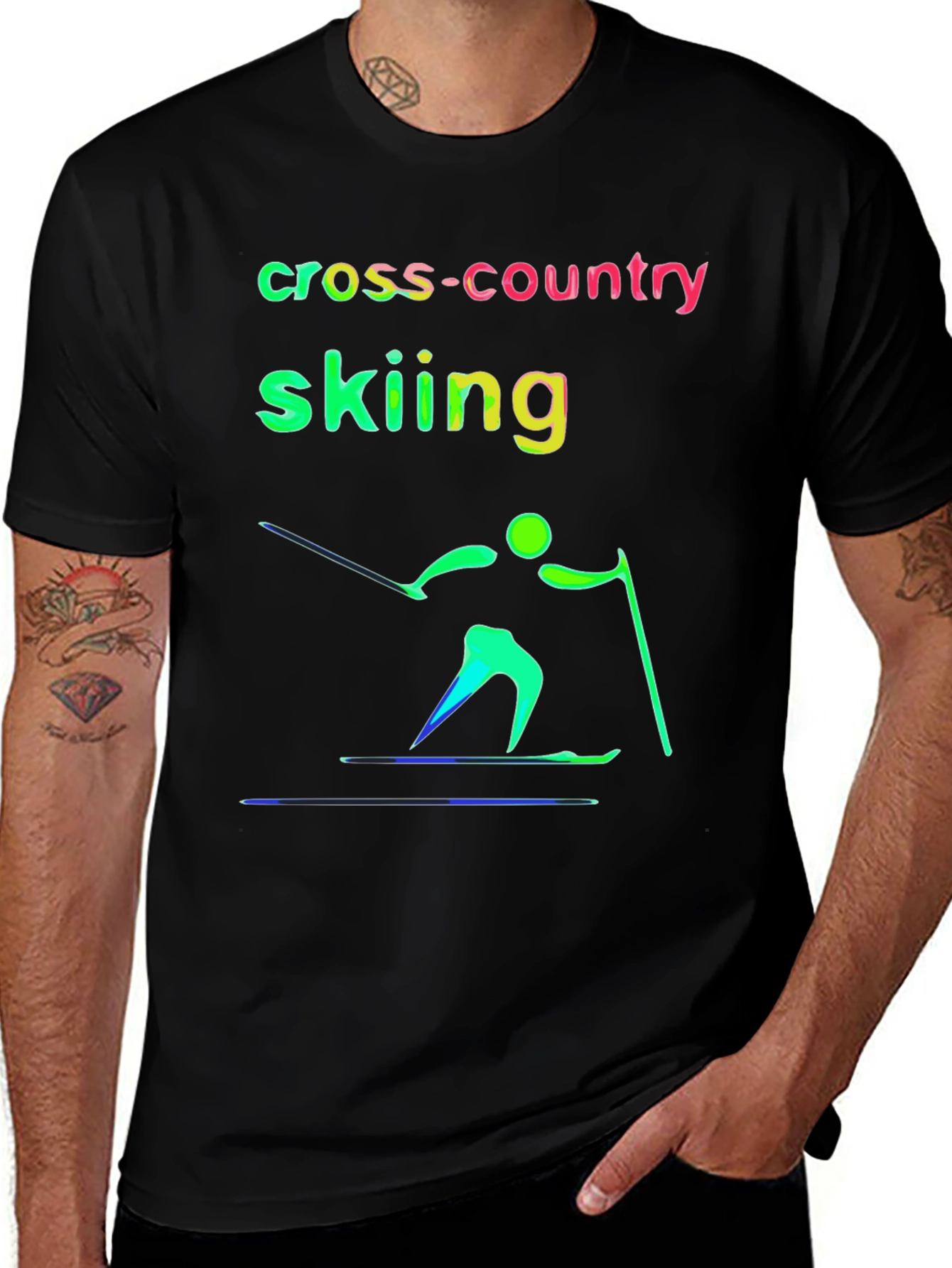 Variant 4 of Cross-Country Skiing Graphic Tee - Sporty Unisex Black T-Shirt