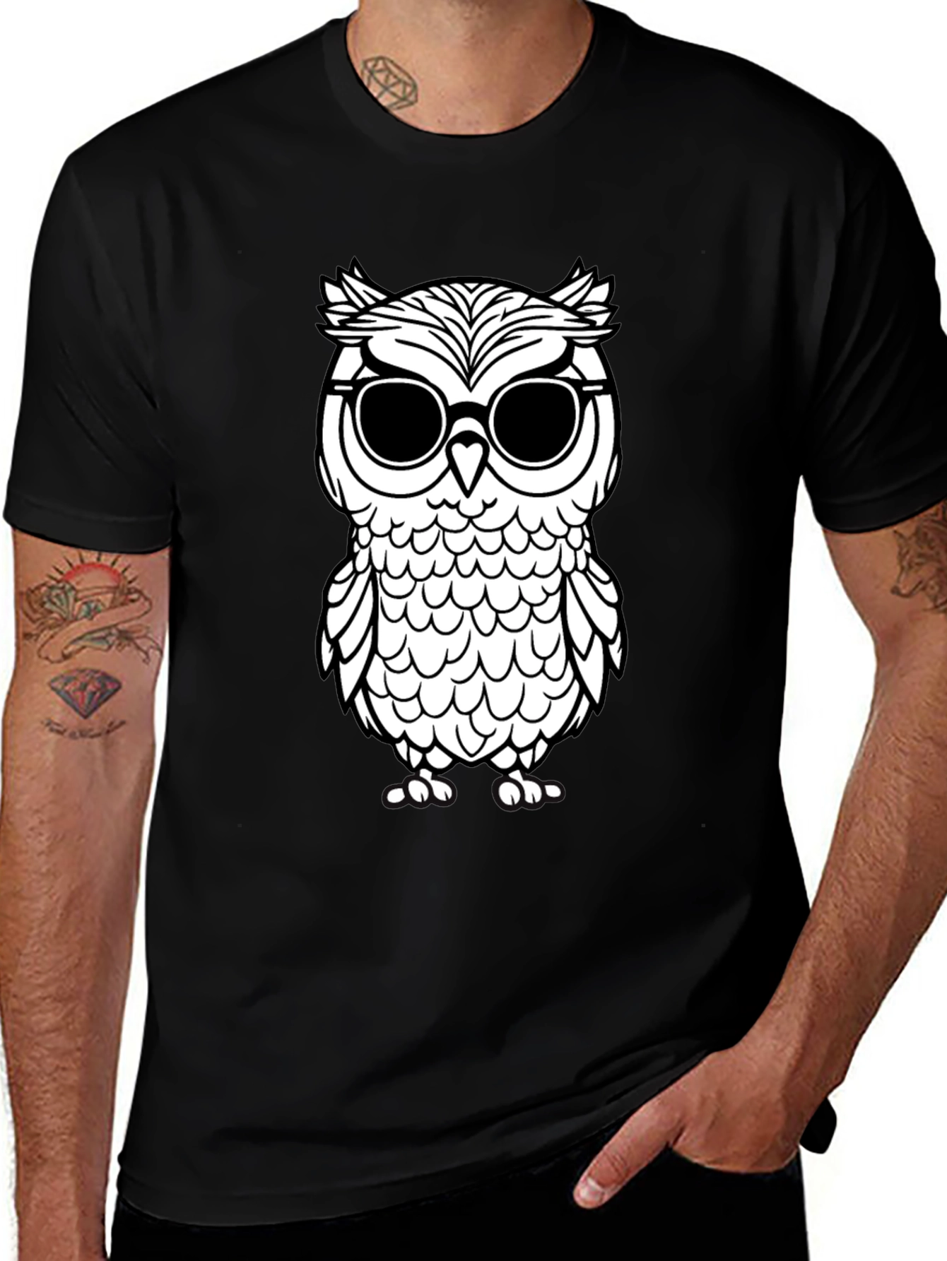 Variant 21 of Cool Owl Graphic Tee - Black Cotton T-Shirt