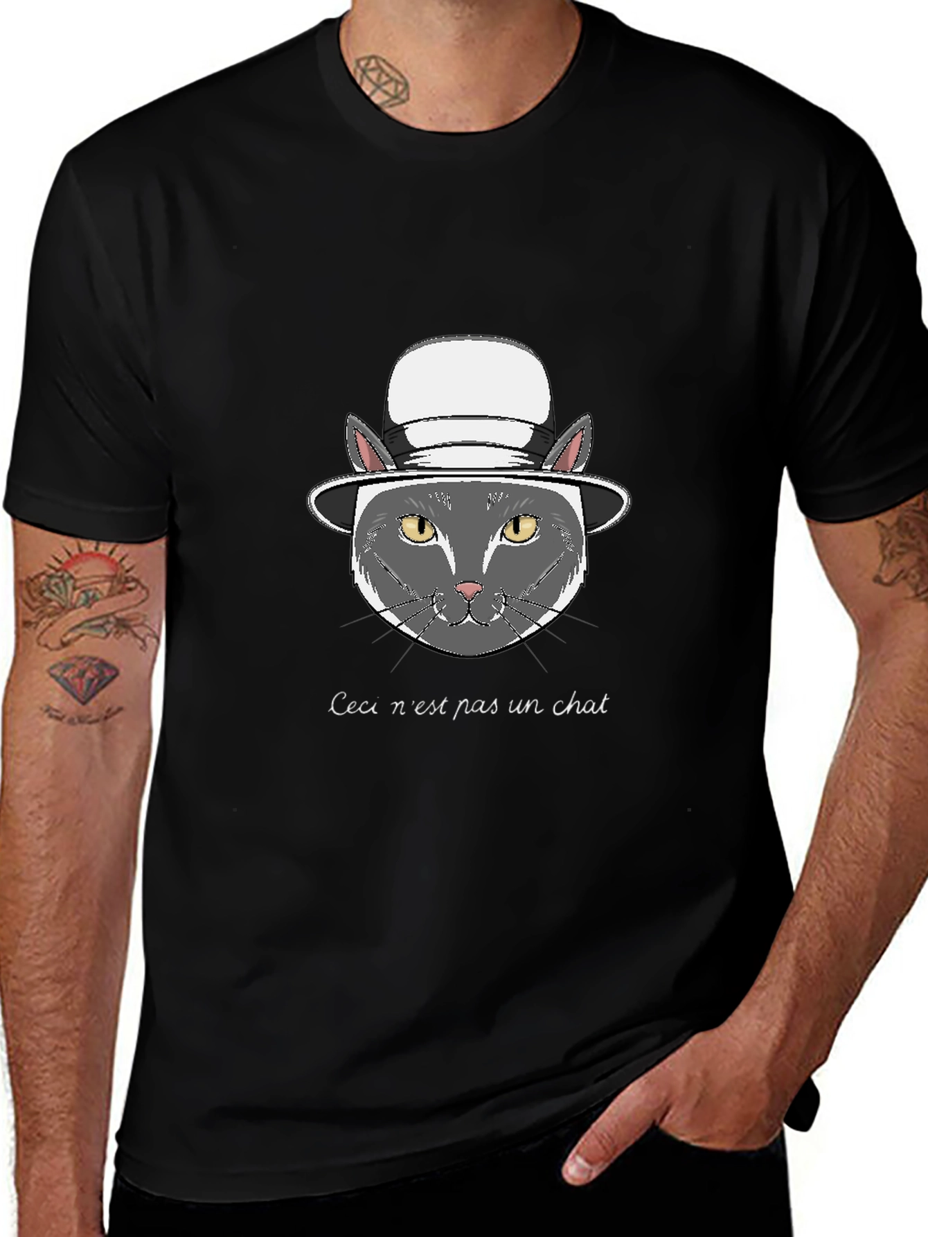 Variant 10 of Black T-Shirt with Funny Cat Graphic
