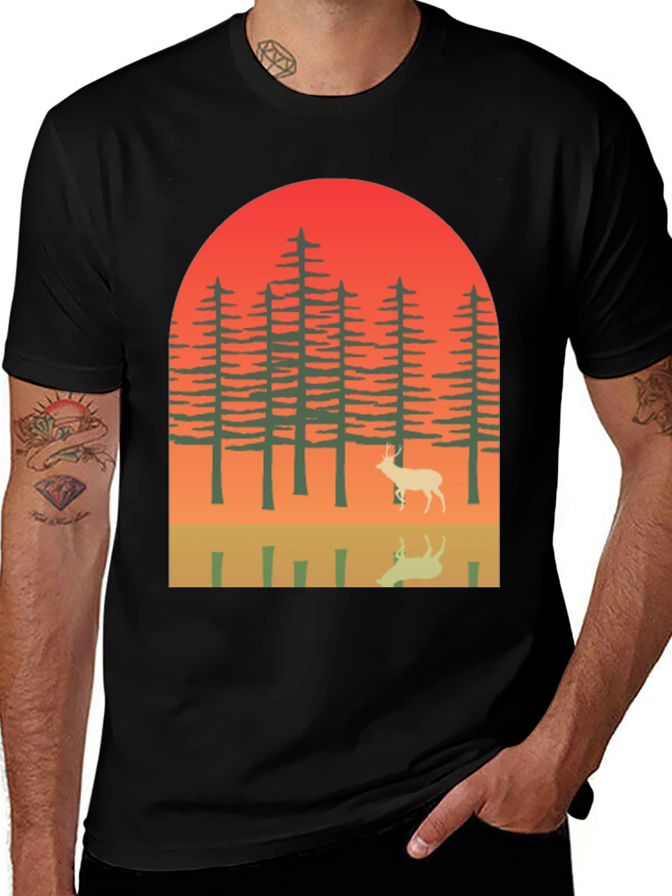 Variant 2 of Retro Deer Forest Graphic Tee