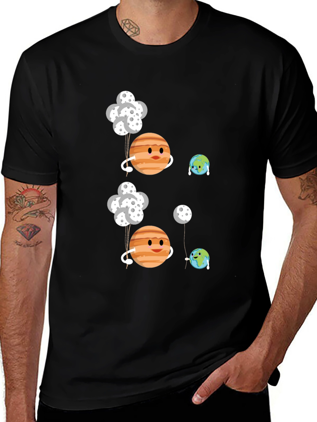 Variant 24 of Cartoon Planet Graphic T-Shirt - Black Cotton Blend