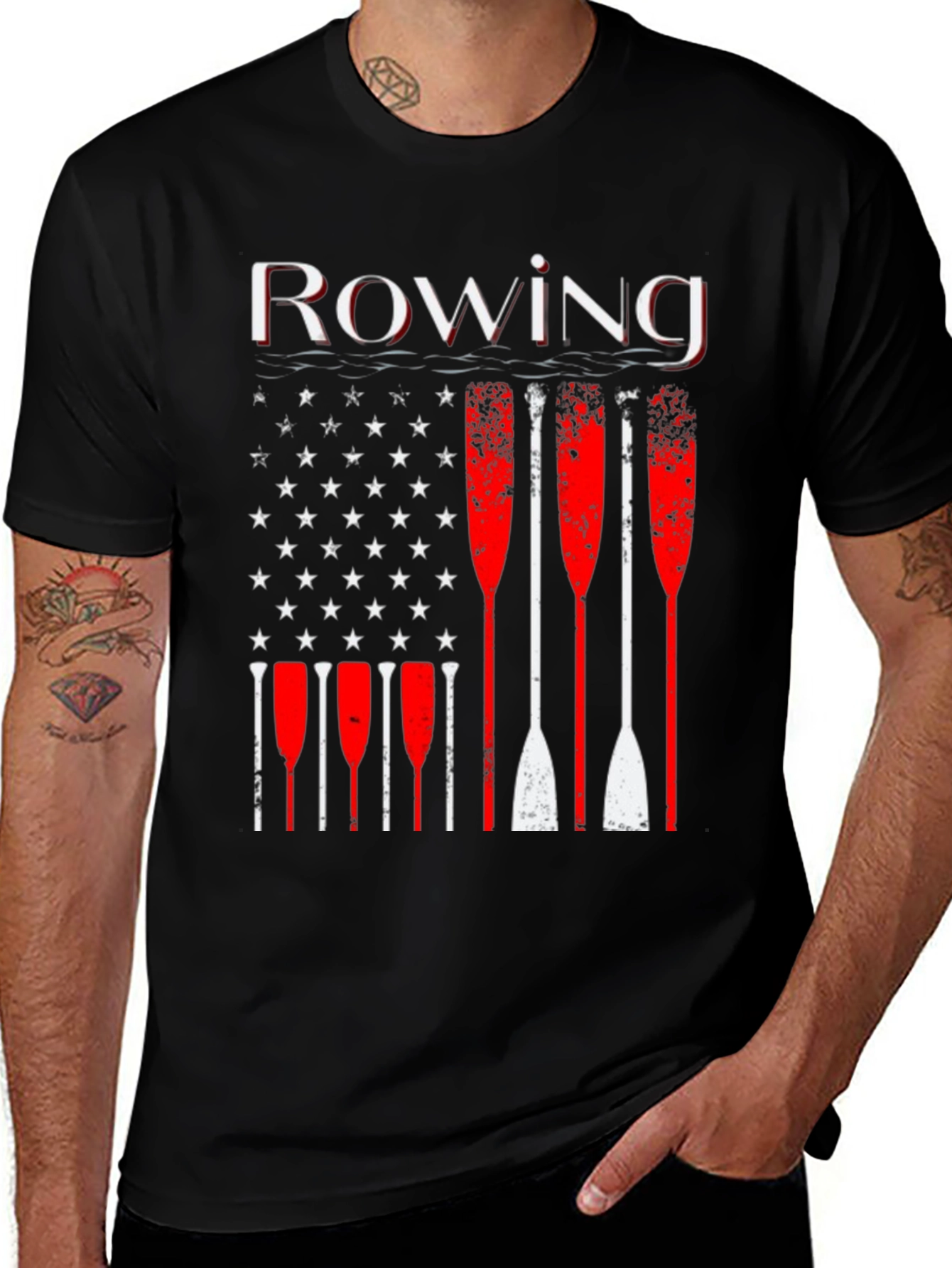 Rowing American Flag Paddle T-Shirt