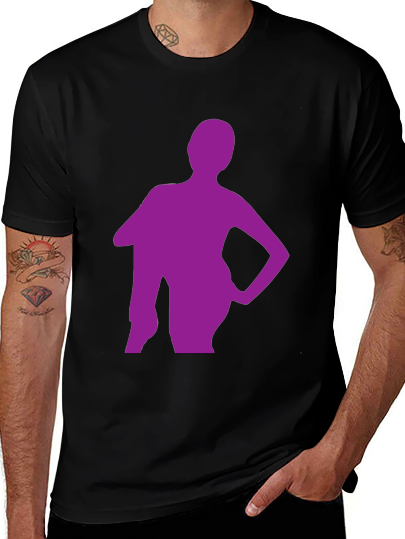 Variant 3 of Stylish Black T-Shirt with Purple Silhouette Graphic