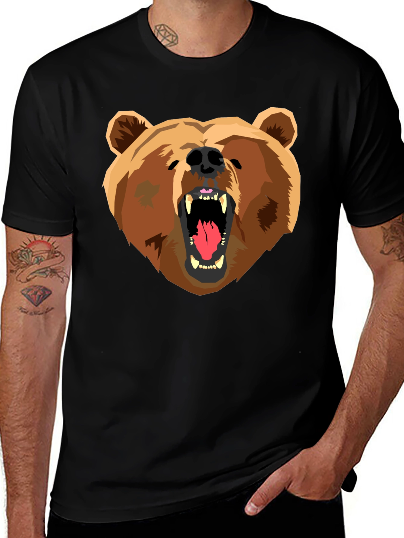 Variant 11 of Bear Graphic Print Black T-Shirt
