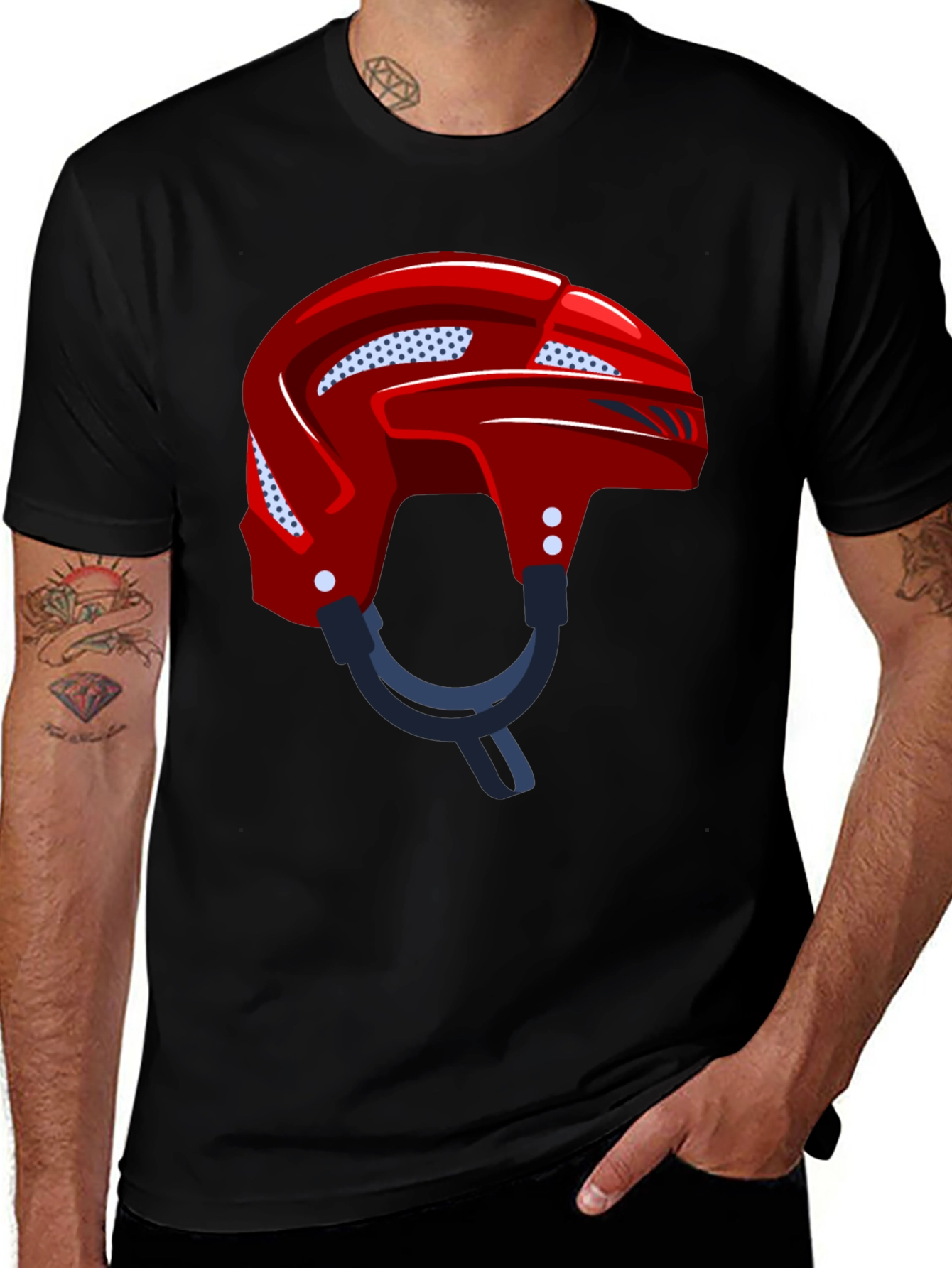Variant 17 of Hockey Helmet Graphic Tee - Black Cotton Casual Wear