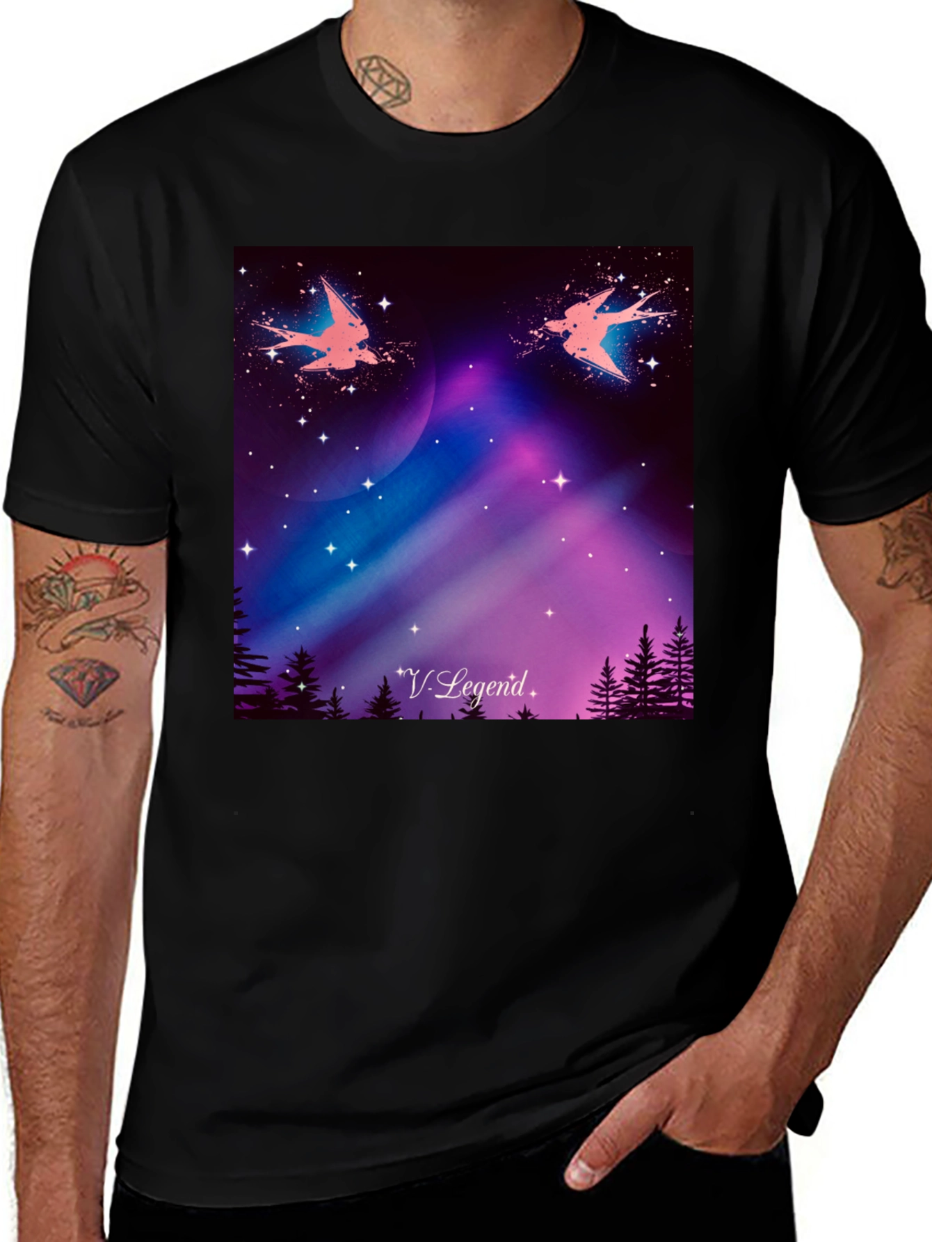 Variant 15 of Cosmic Birds Graphic Tee - V. Legend Design