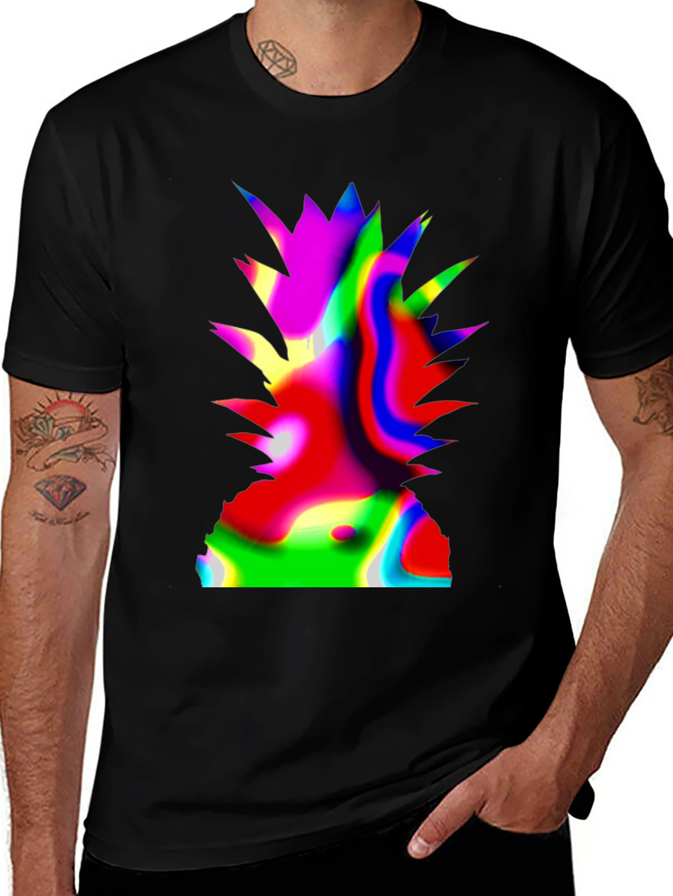 Variant 8 of Psychedelic Pineapple Graphic Black T-Shirt