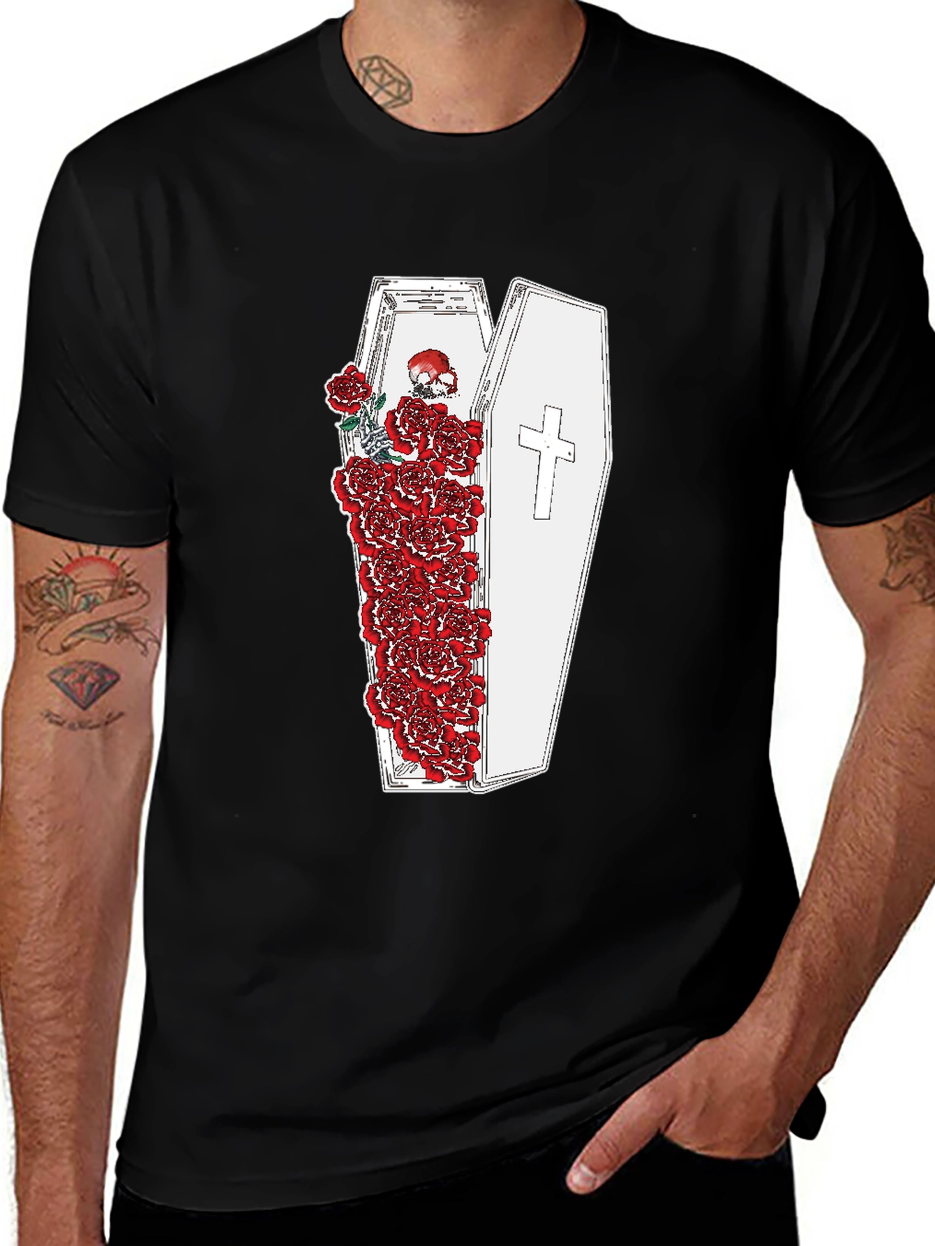 Variant 7 of Gothic Coffin and Roses Graphic T-Shirt