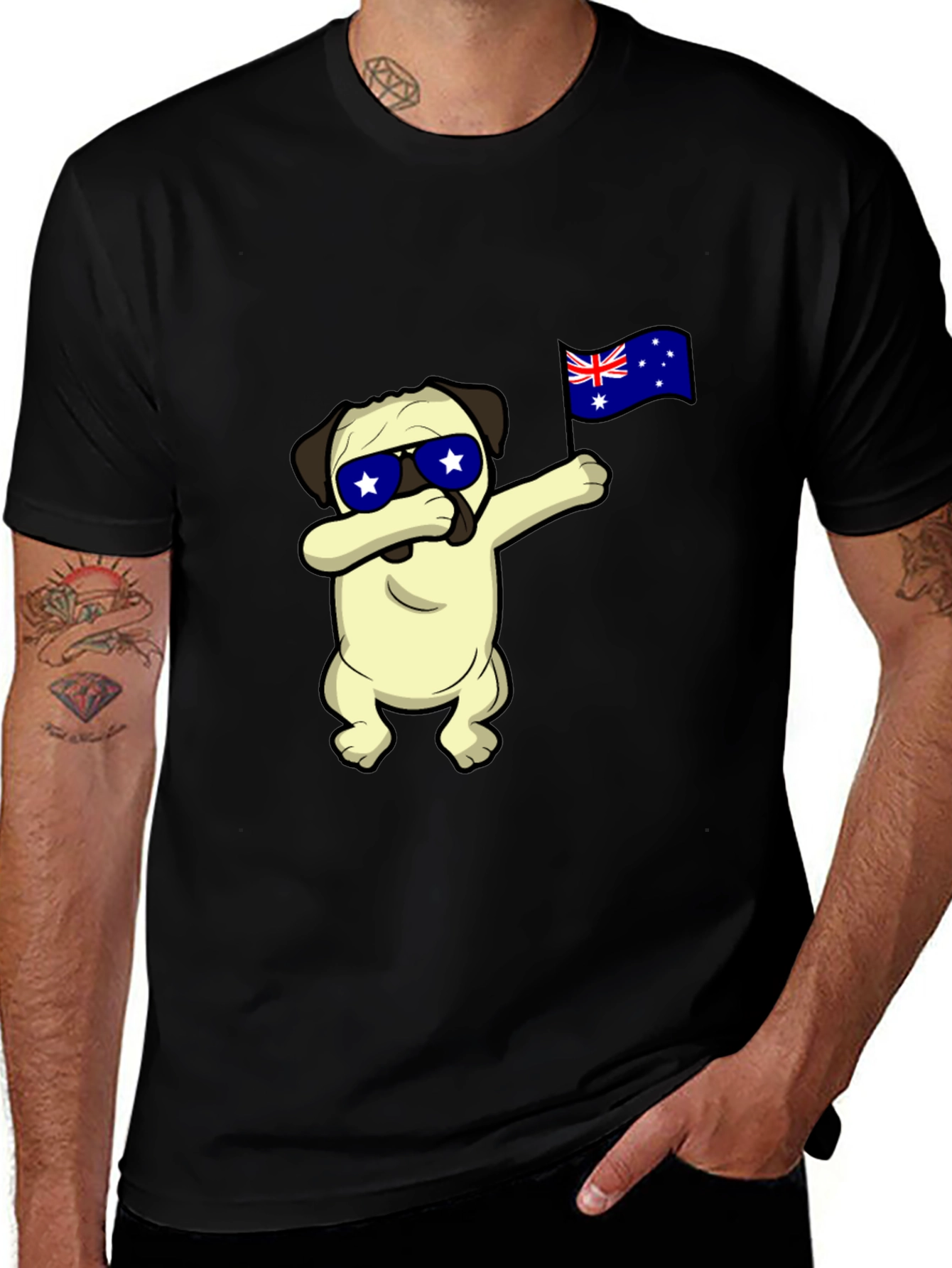Variant 16 of Dabbing Pug Australia Flag T-Shirt