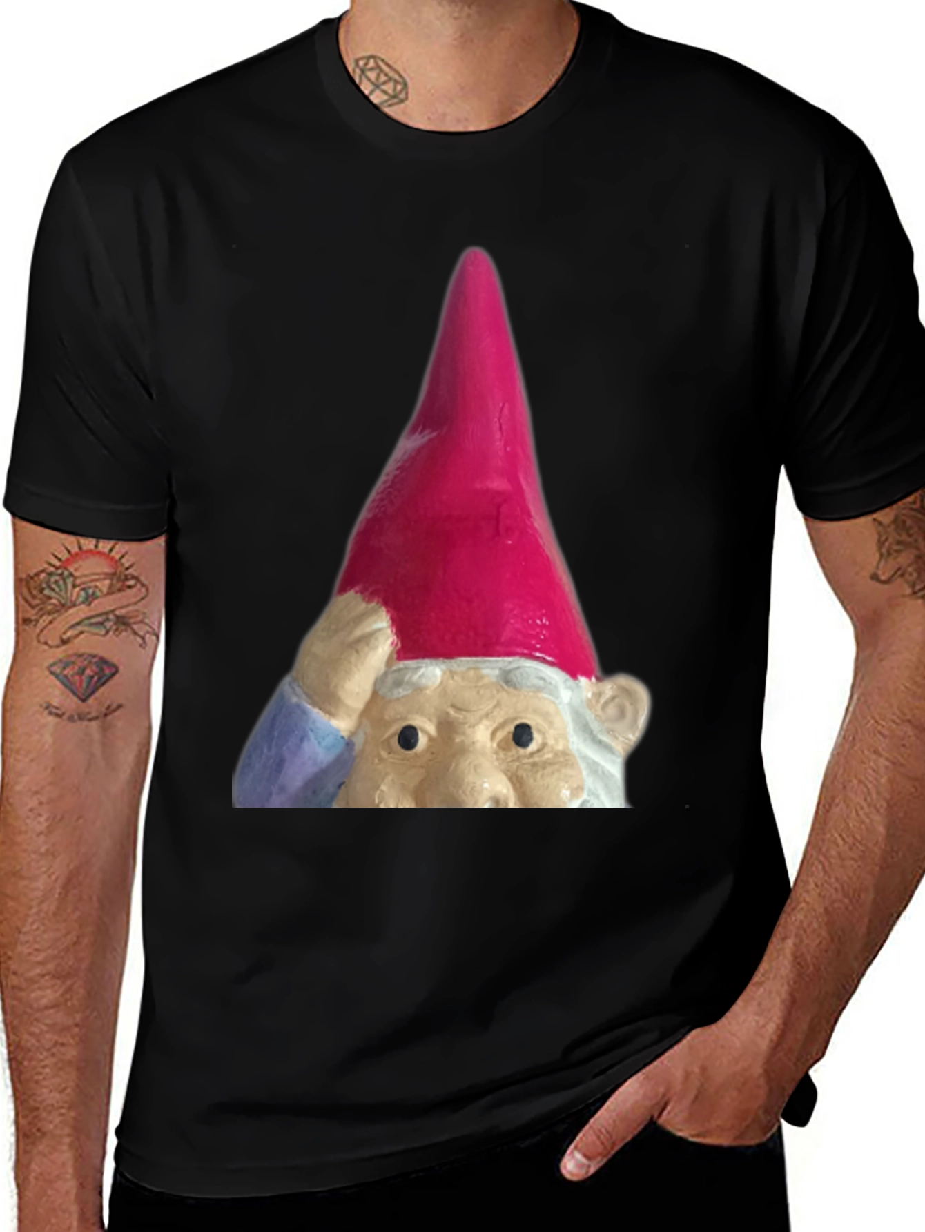 Variant 28 of Gnome Peeking T-Shirt - Quirky Graphic Tee