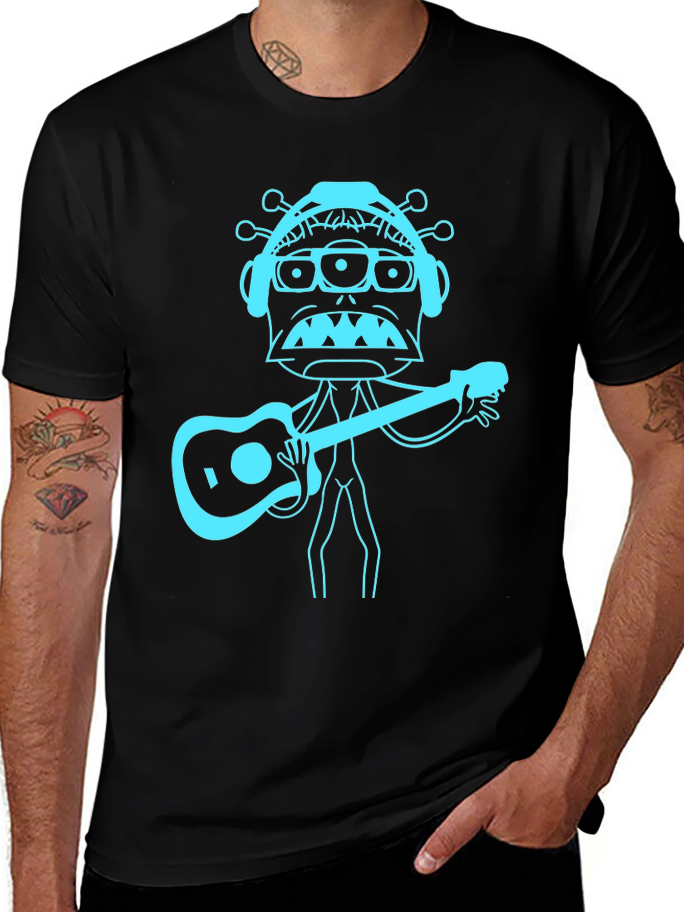 Variant 9 of Cyberpunk Alien Guitarist Graphic Tee - Black