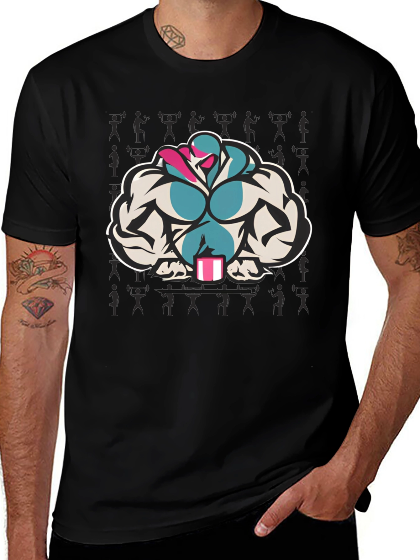Variant 11 of Black T-Shirt with Muscular Cartoon Graphic
