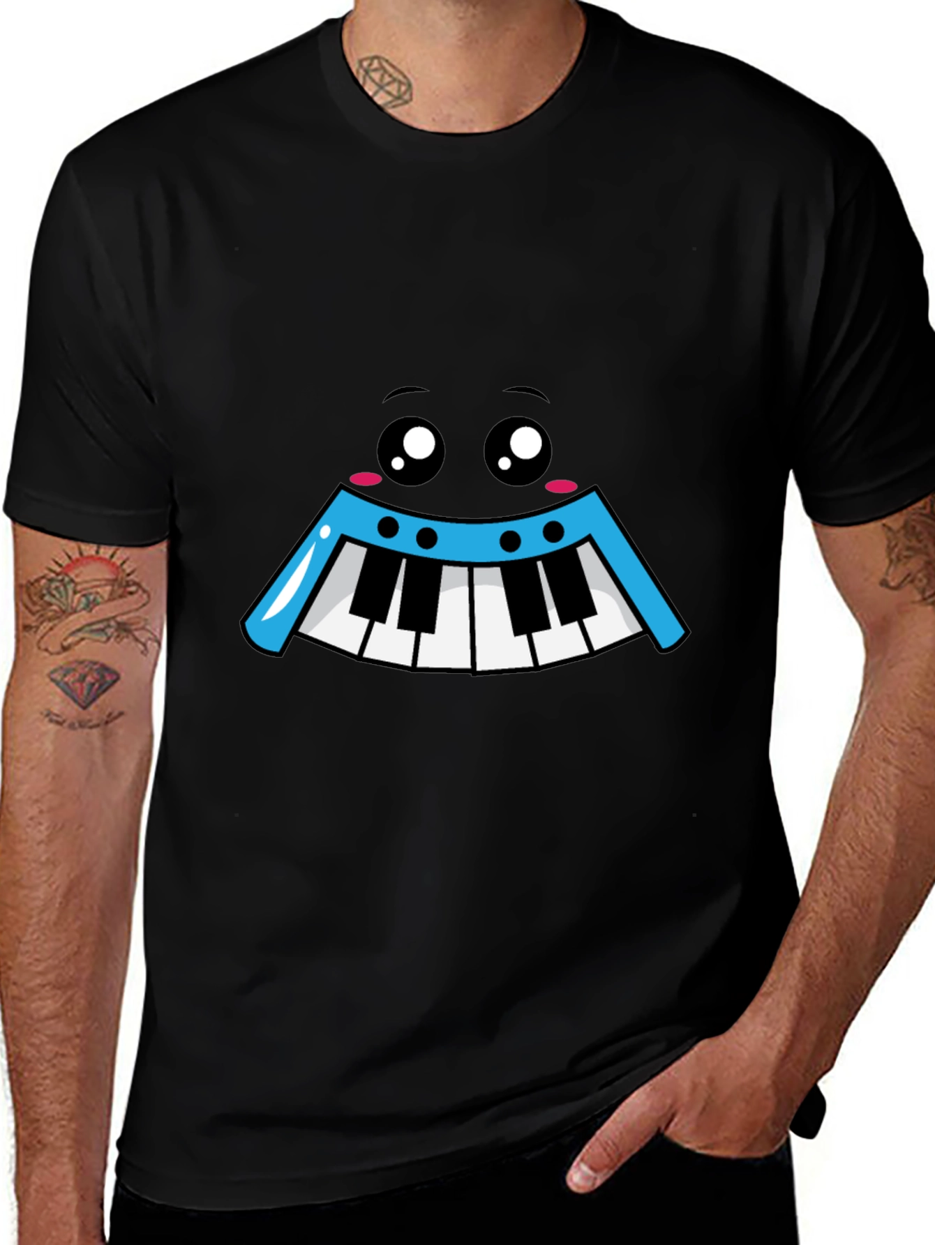 Variant 9 of Kawaii Piano Face Black T-Shirt