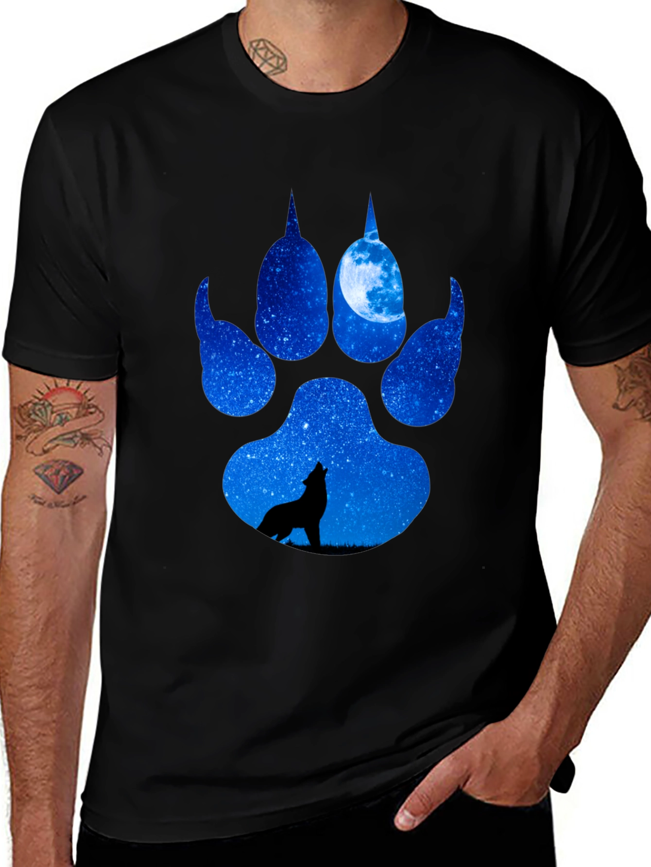 Variant 2 of Wolf Paw Print T-Shirt - Night Sky Design