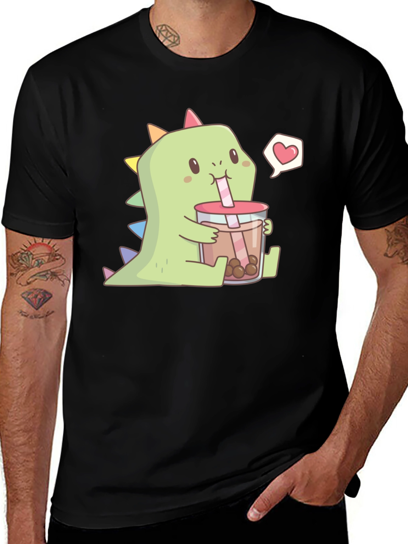 Variant 24 of Cute Dinosaur Boba Tea Graphic T-Shirt