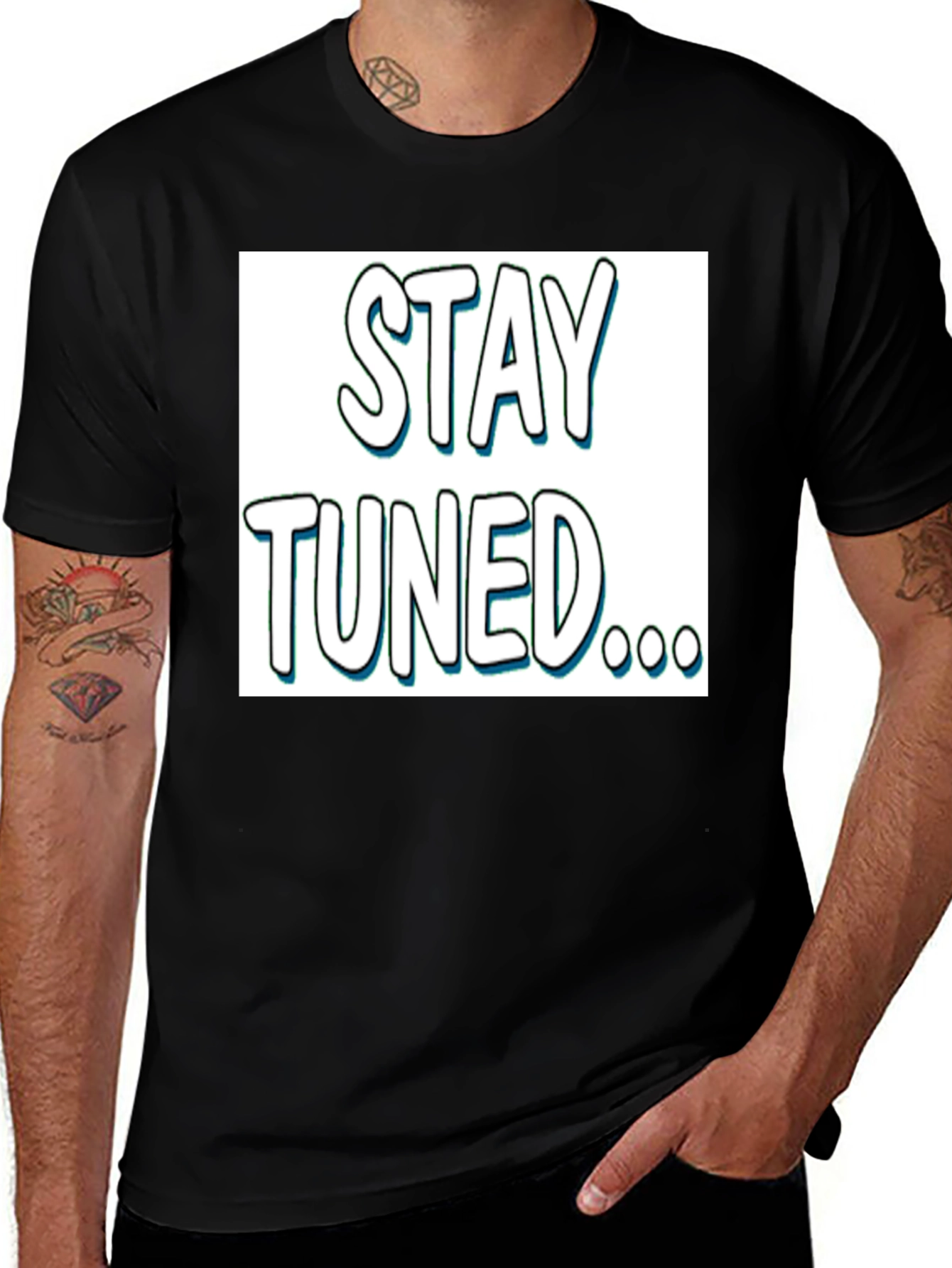 Variant 19 of Stay Tuned Graphic Tee - Black Cotton T-Shirt