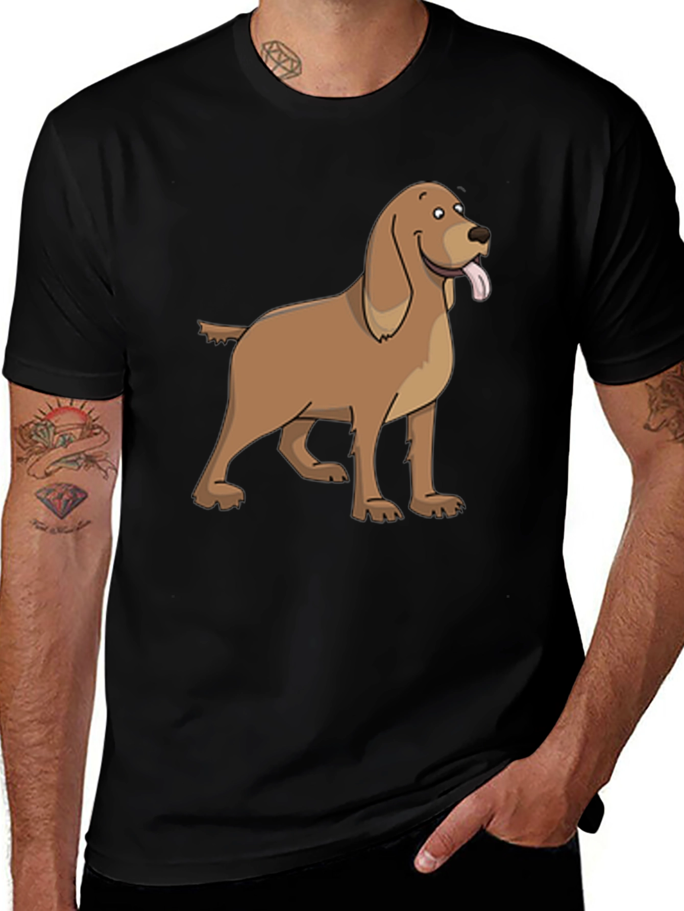 Variant 26 of Cartoon Dog Graphic Tee - Black Casual T-Shirt